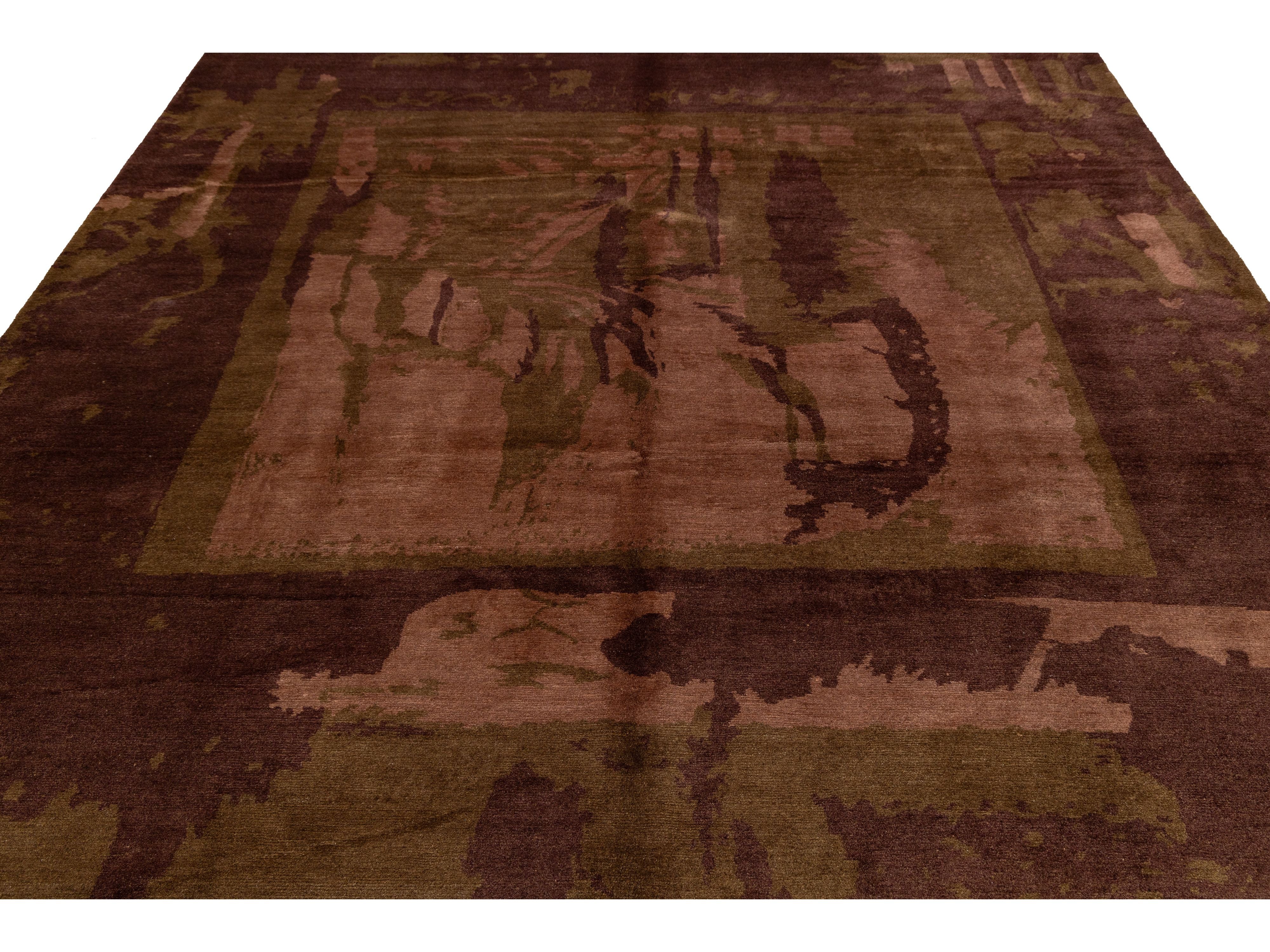 Modern Tibetan Wool and Silk Square Rug 9 X 9