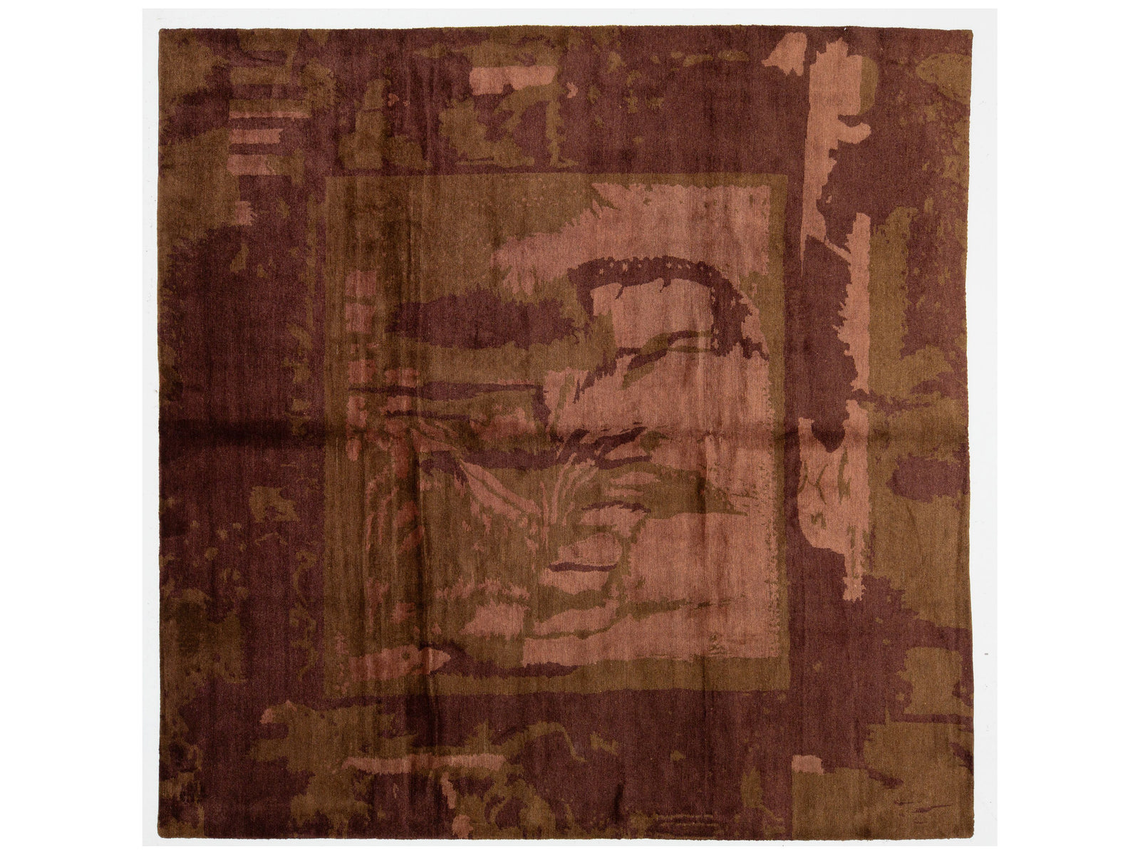 Modern Tibetan Wool and Silk Square Rug 9 X 9