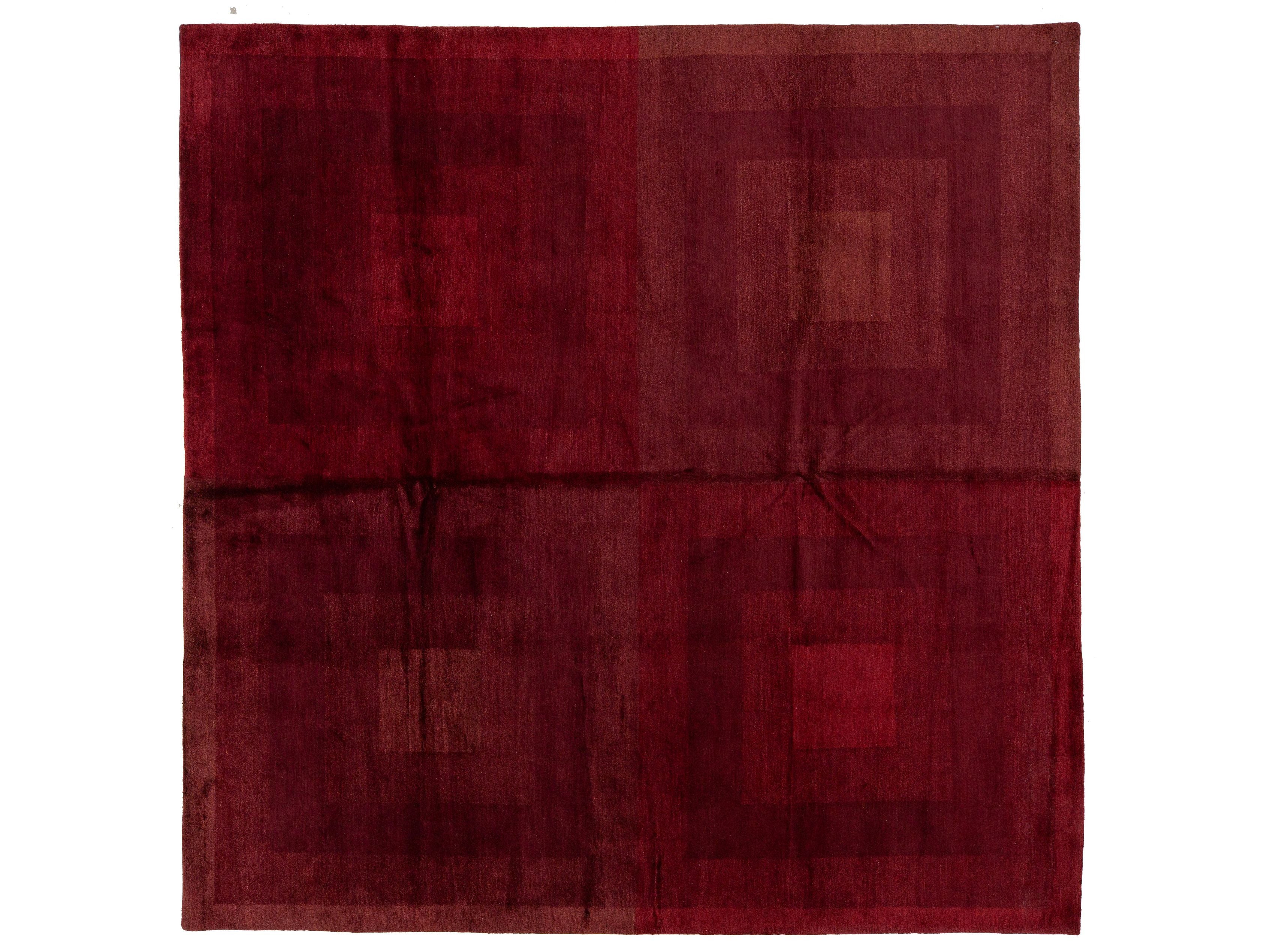 Modern Tibetan Wool and Silk Square Rug 9 X 9