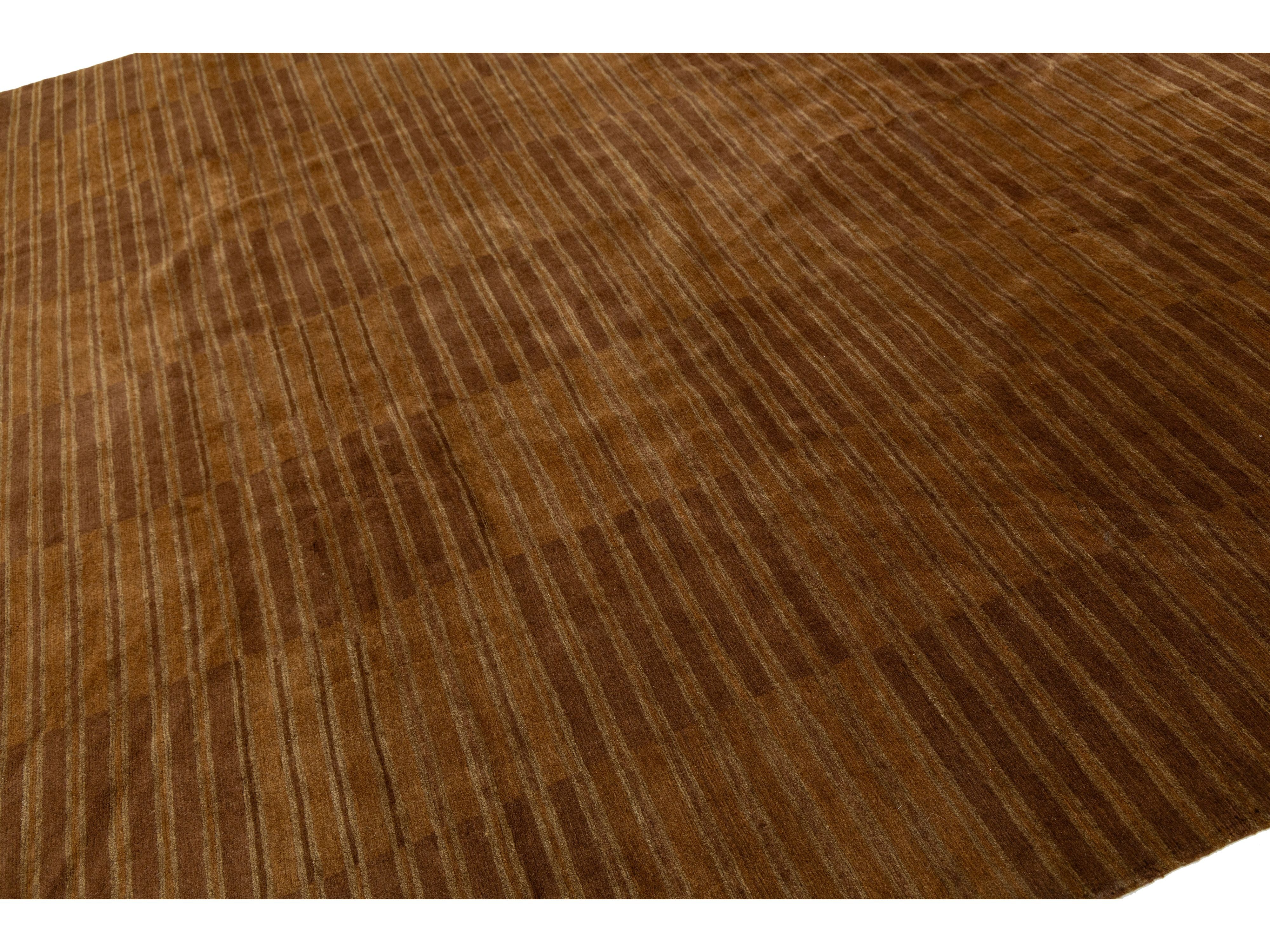 Modern Tibetan Wool and Silk Square Rug 10 X 10