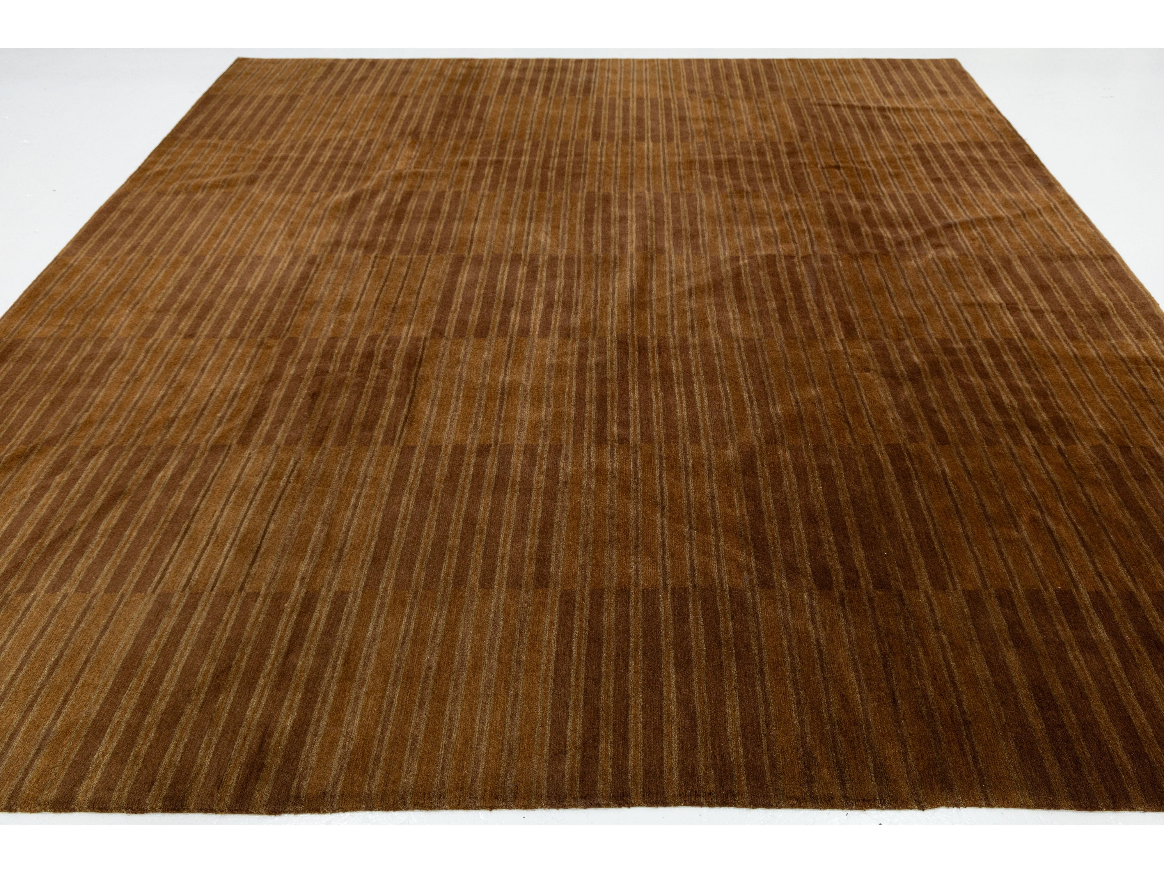 Modern Tibetan Wool and Silk Square Rug 10 X 10