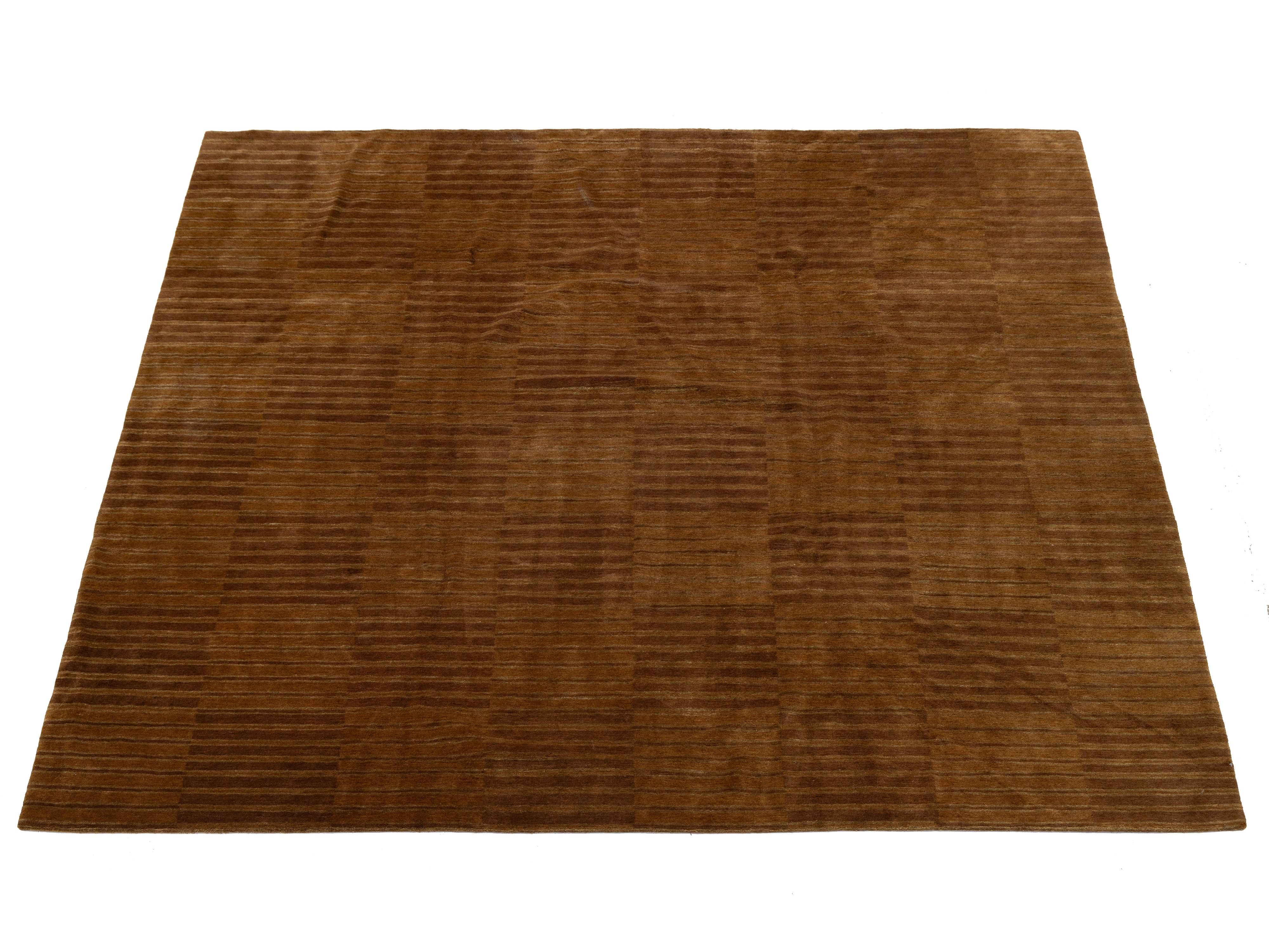 Modern Tibetan Wool and Silk Square Rug 10 X 10