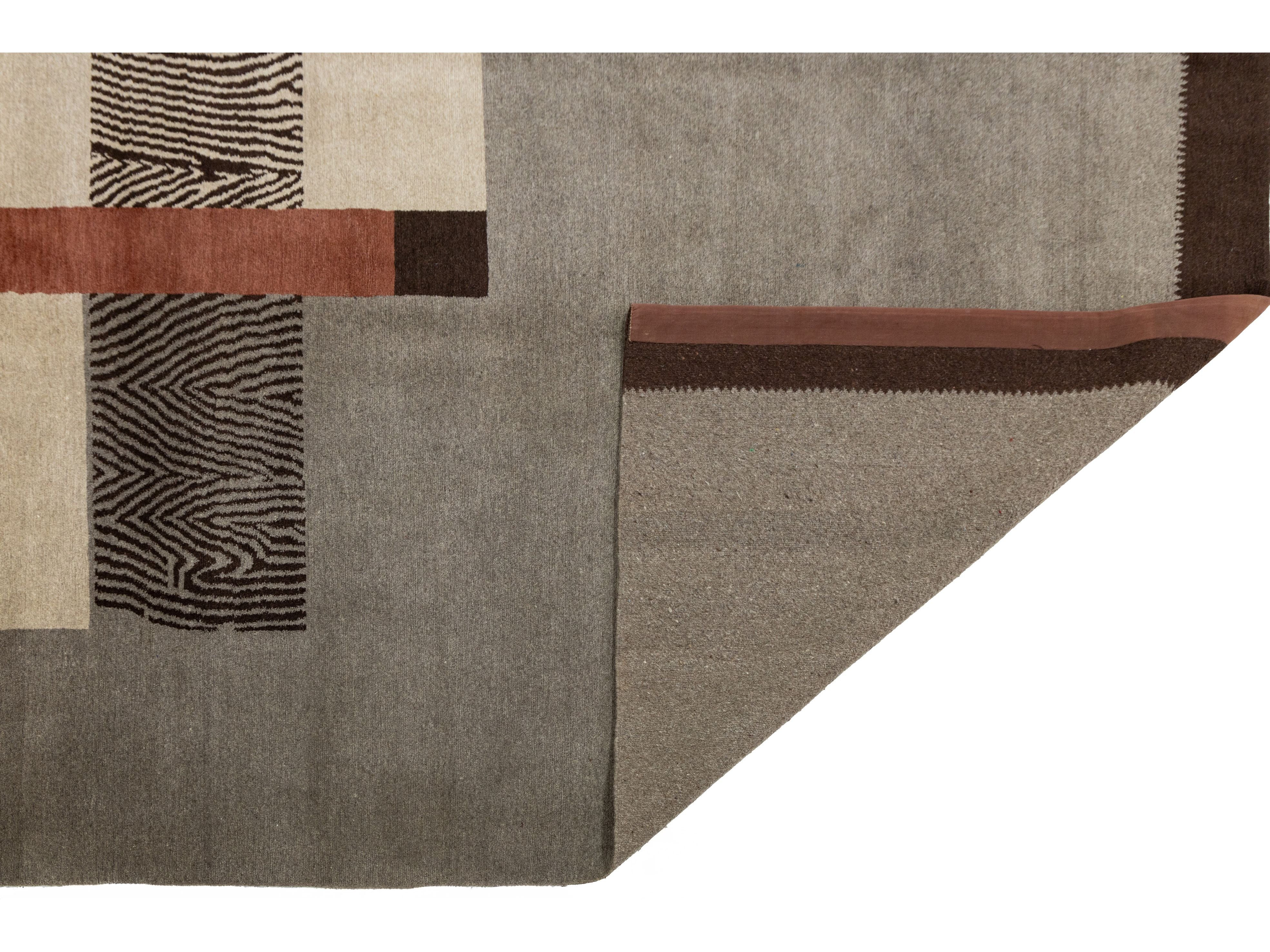 Modern Tibetan Wool and Silk Square Rug 10 X 10