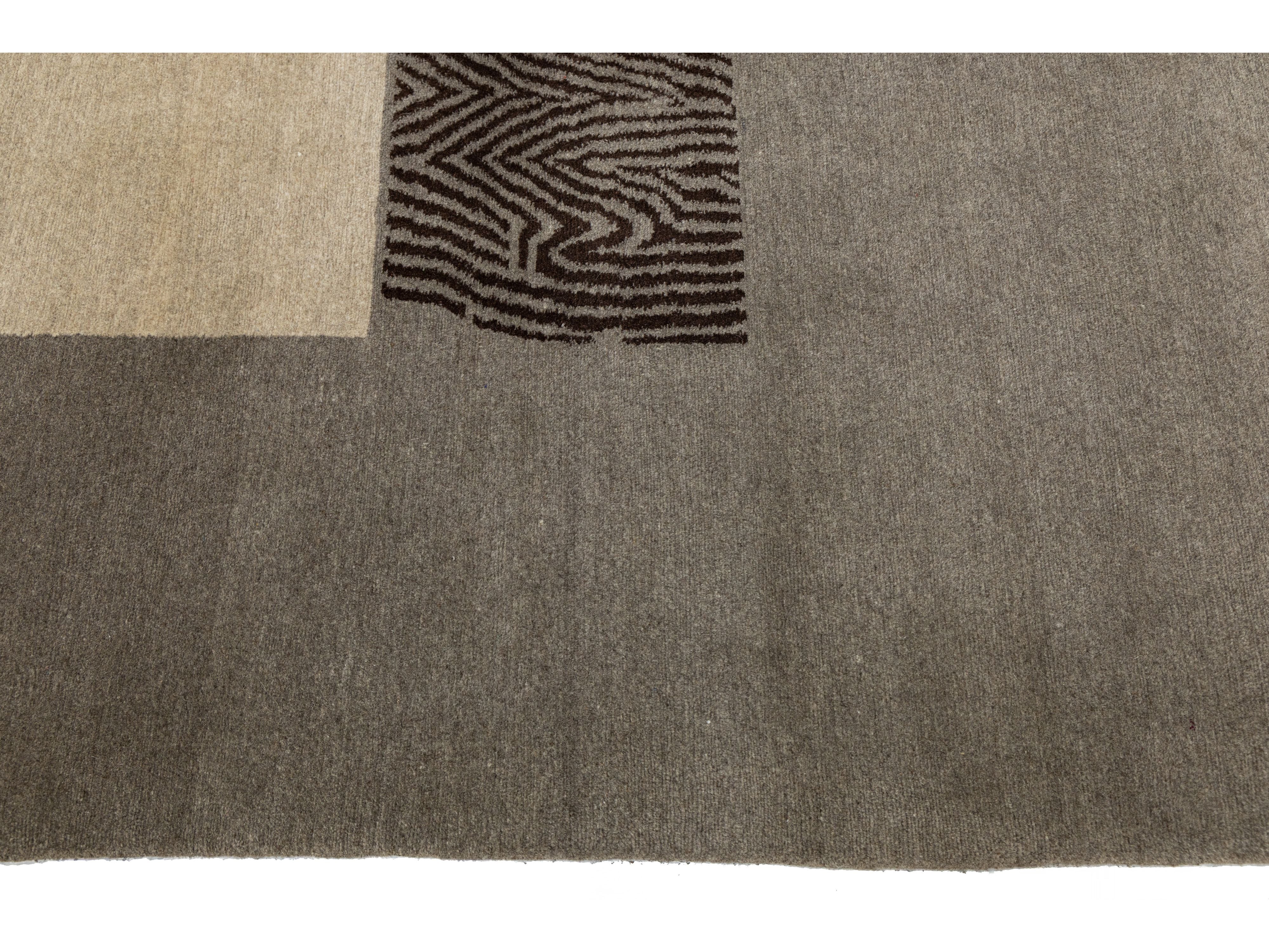 Modern Tibetan Wool and Silk Square Rug 10 X 10
