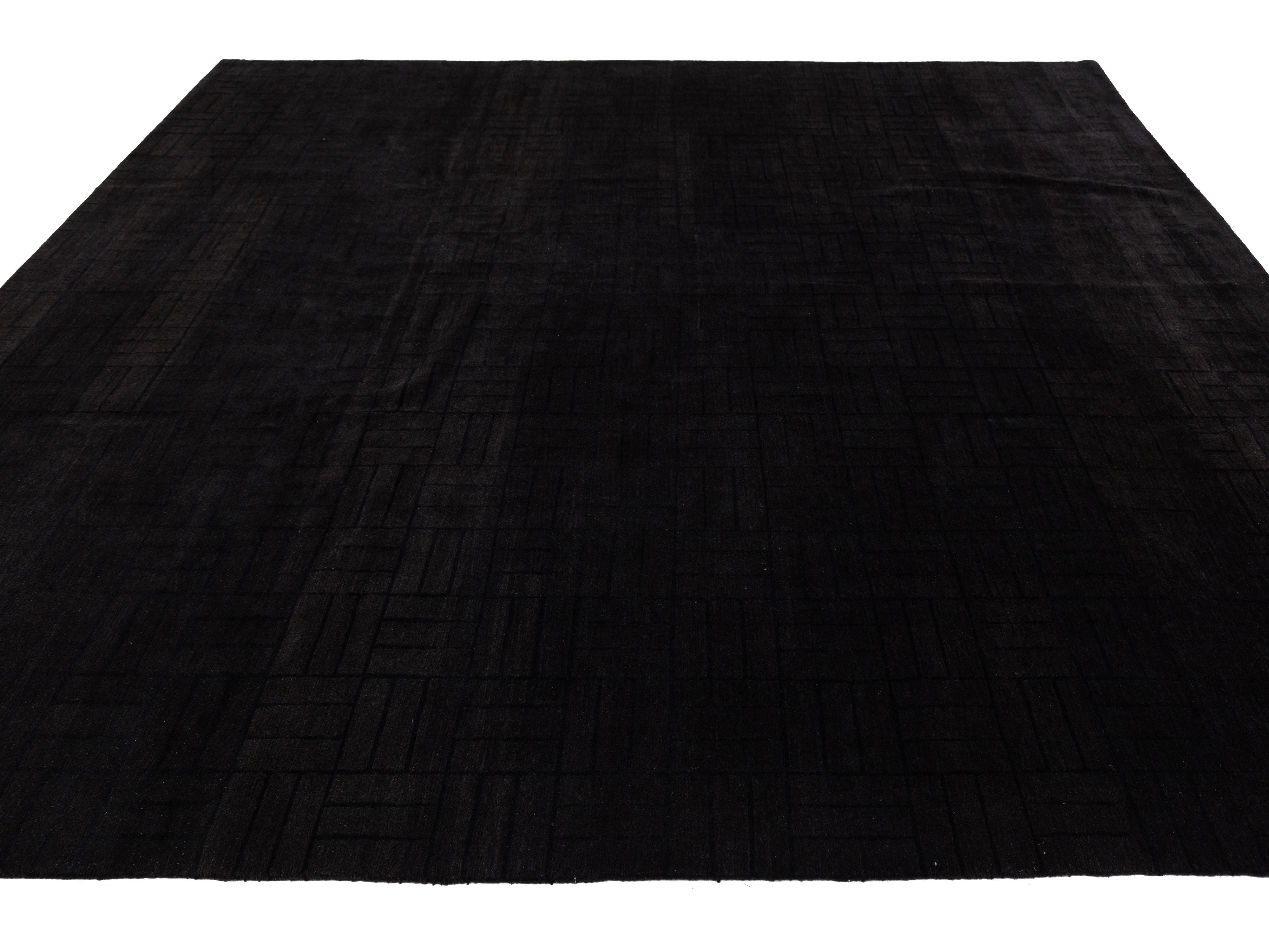 Modern Tibetan Wool and Silk Square Rug 10 X 10