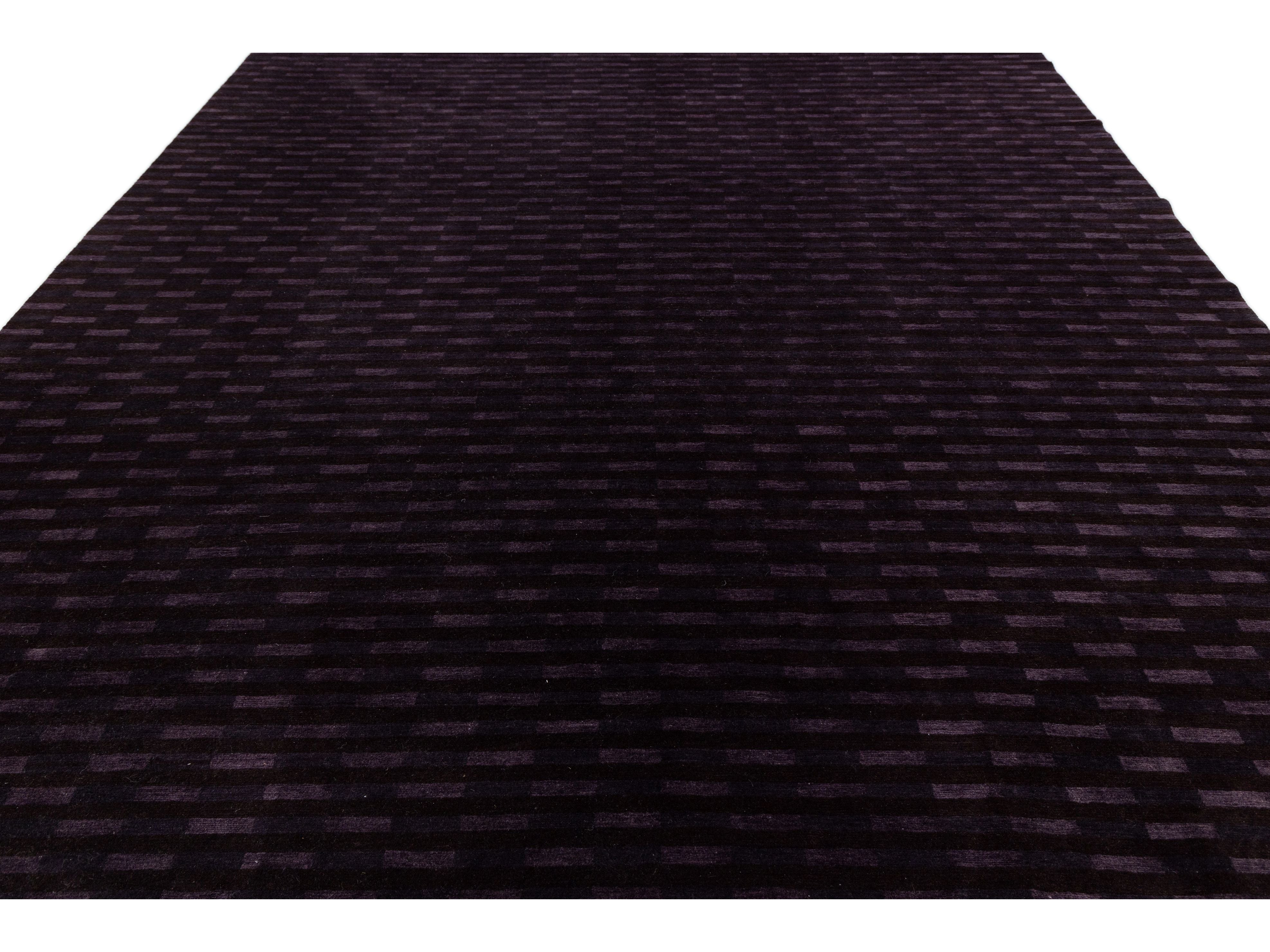 Modern Tibetan Wool and Silk Rug 10 X 13