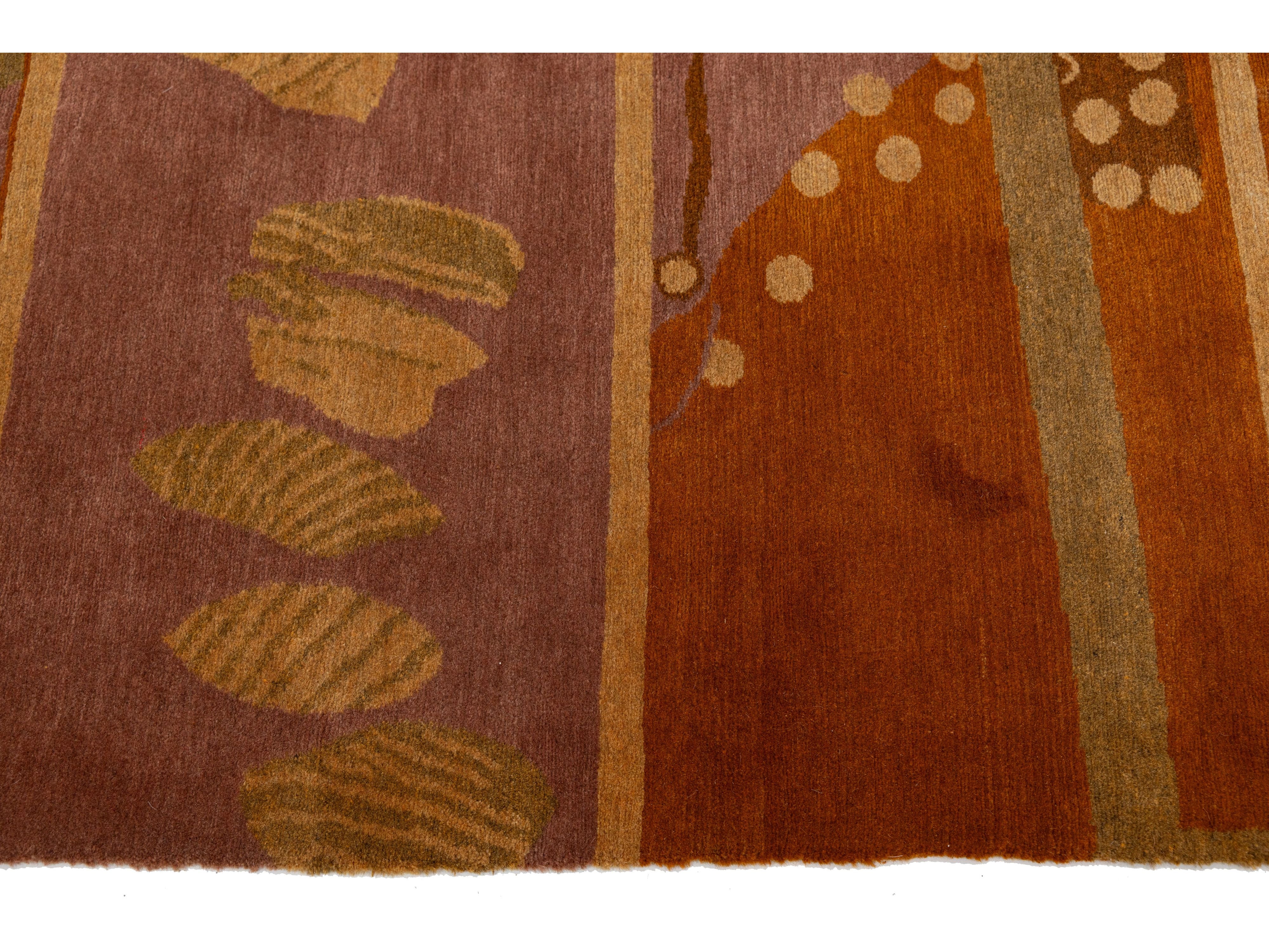 Modern Tibetan Wool and Silk Square Rug 9 X 9