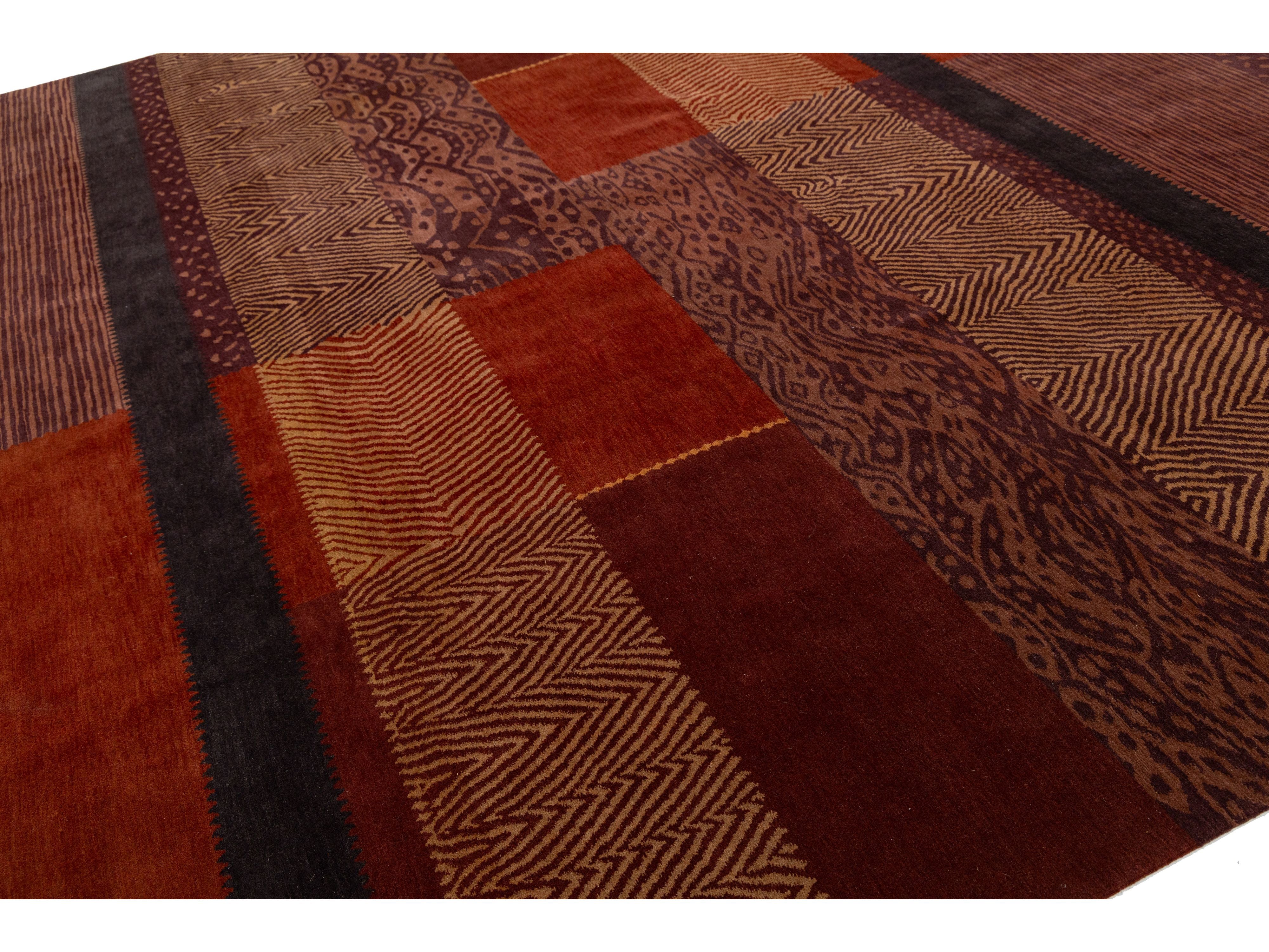 Modern Tibetan Wool and Silk Square Rug 12 X 12
