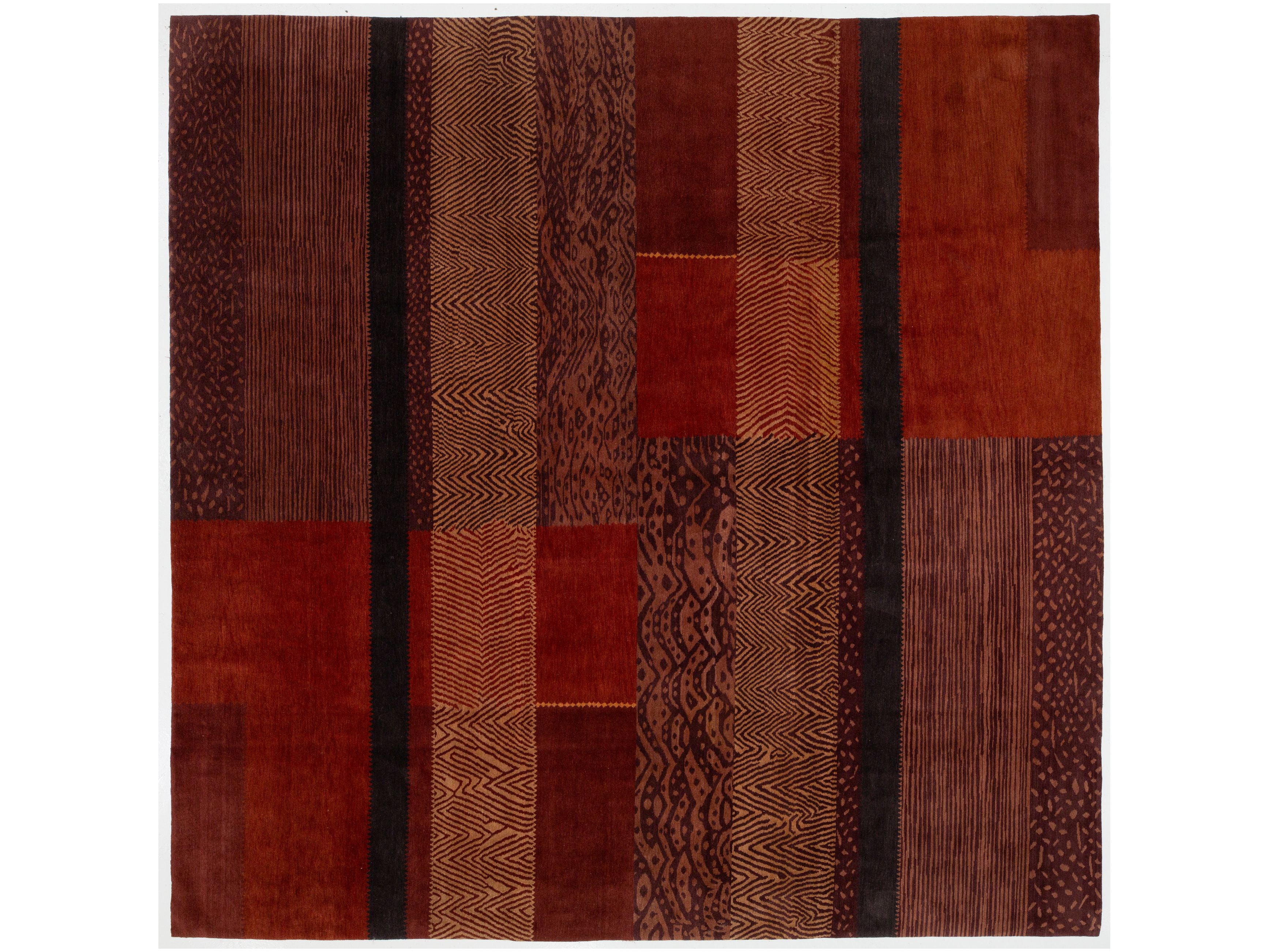 Modern Tibetan Wool and Silk Square Rug 12 X 12