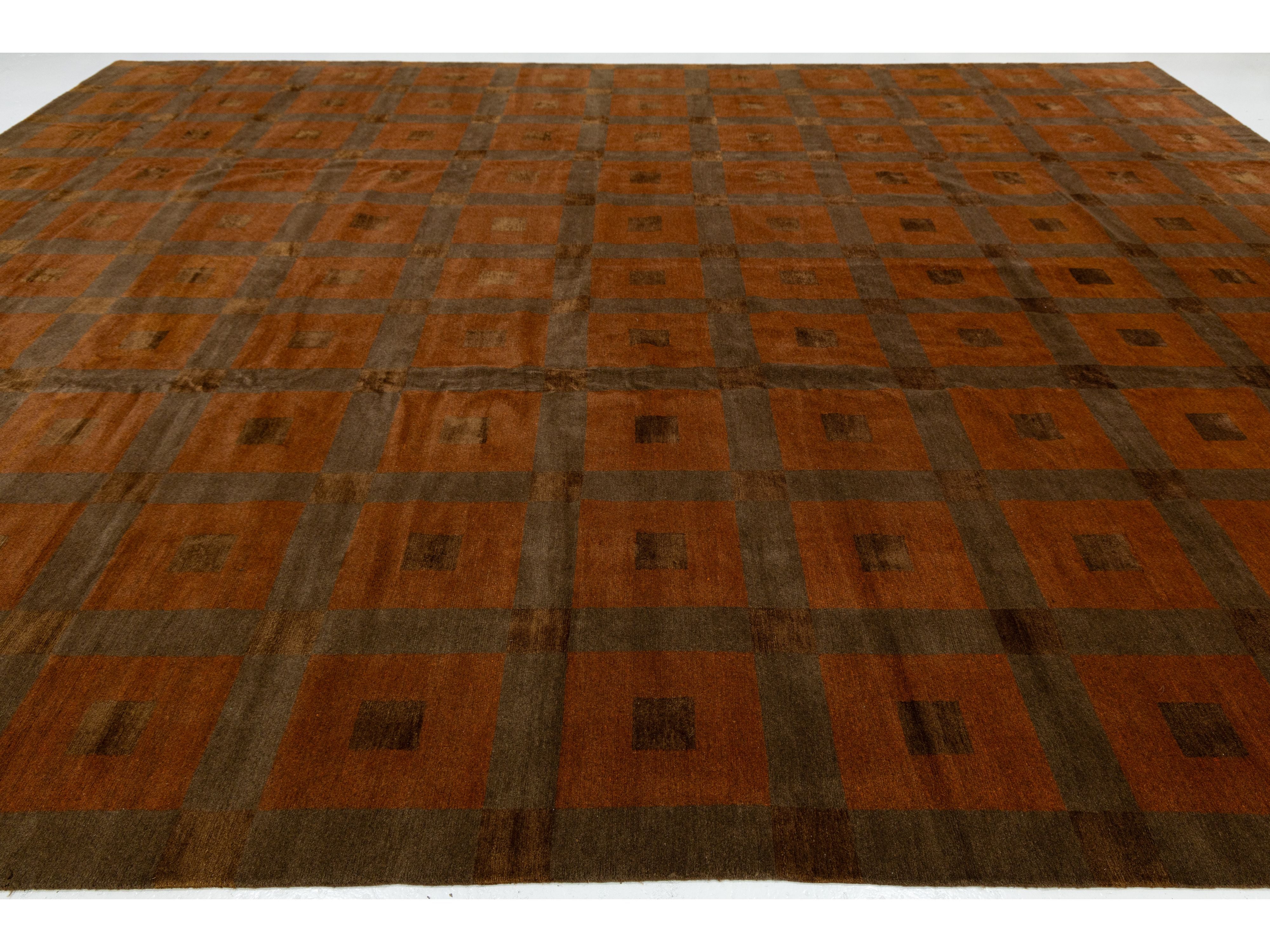 Modern Tibetan Wool and Silk Rug 13 X 16