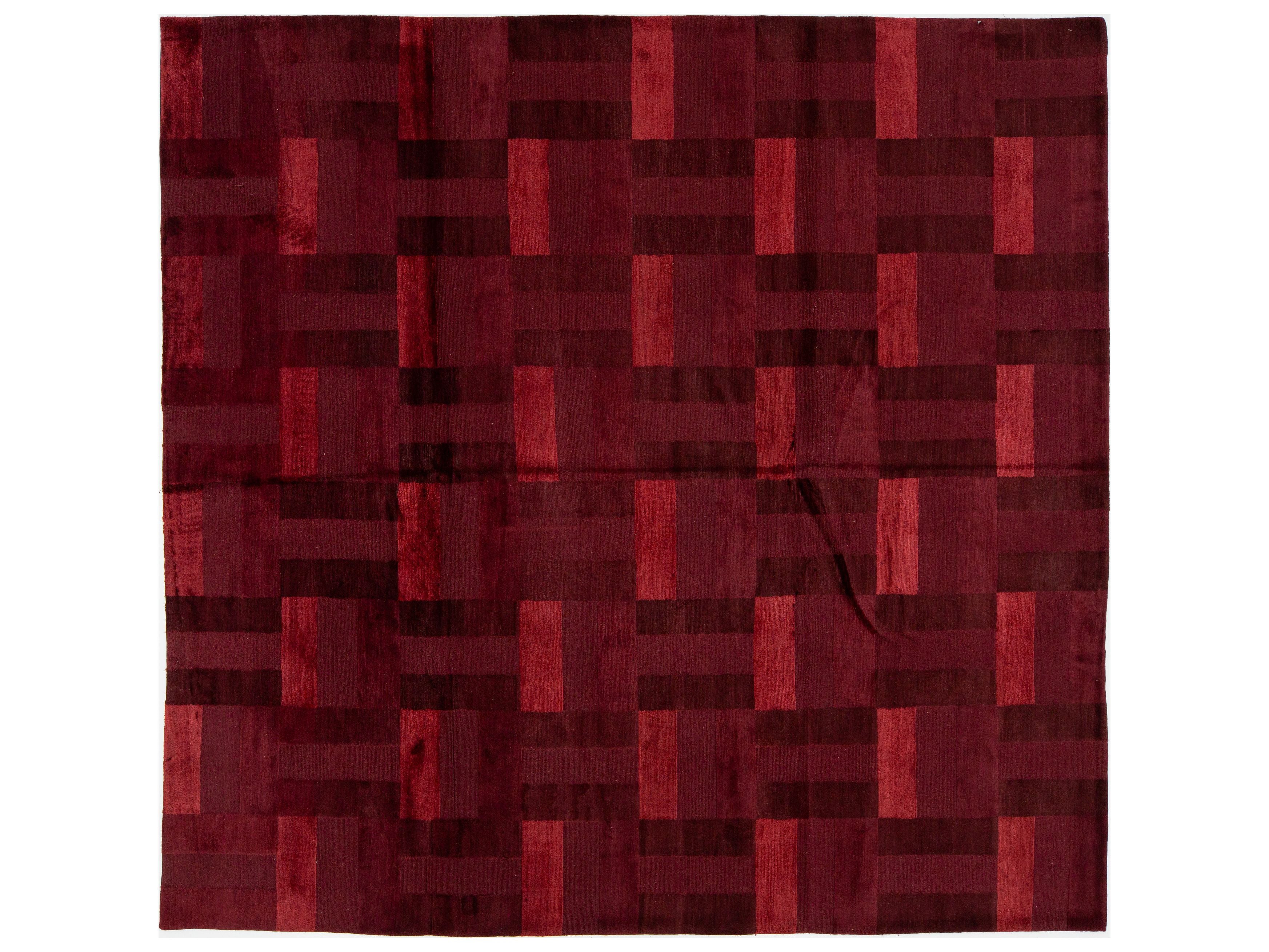 Modern Tibetan Wool and Silk Square Rug 8 X 9