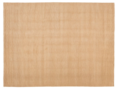 A rectangular beige woven rug with a subtle vertical textured pattern.