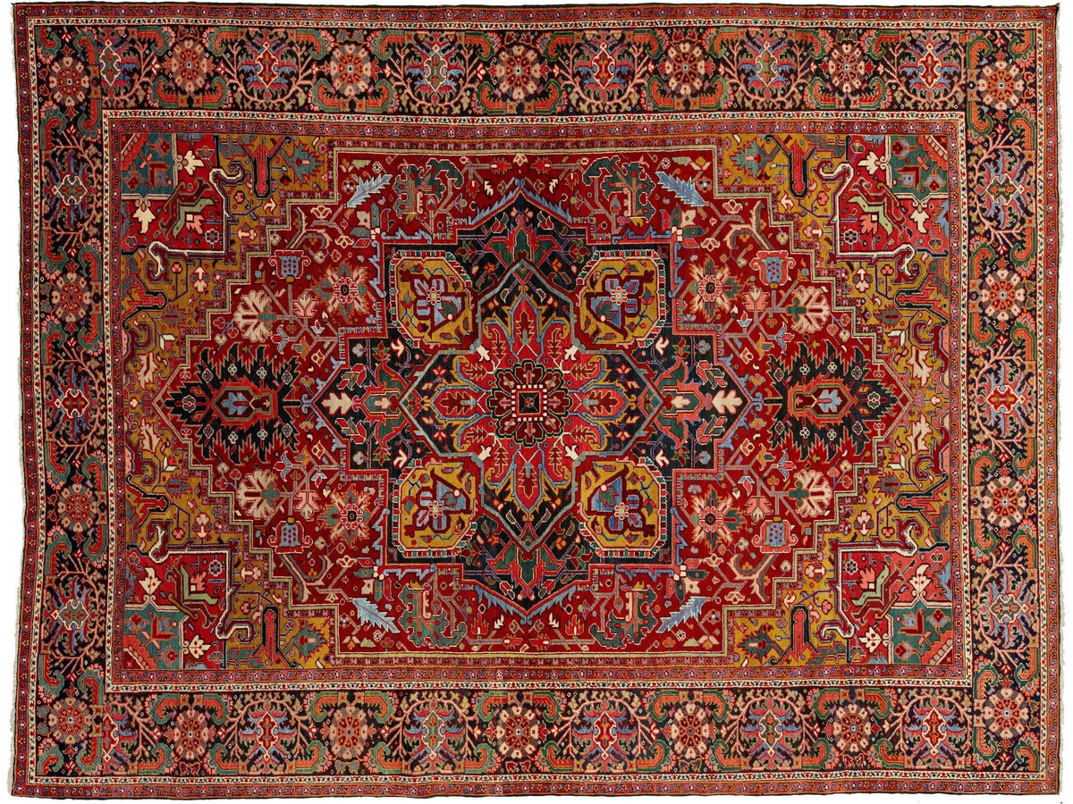 Antique Heriz Wool Rug 10 X 14