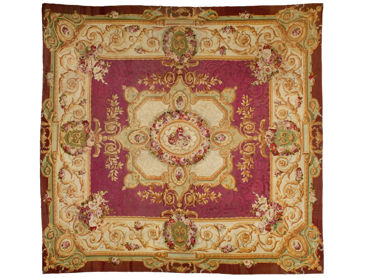 Antique French Aubusson Square Wool Rug 18 X 18