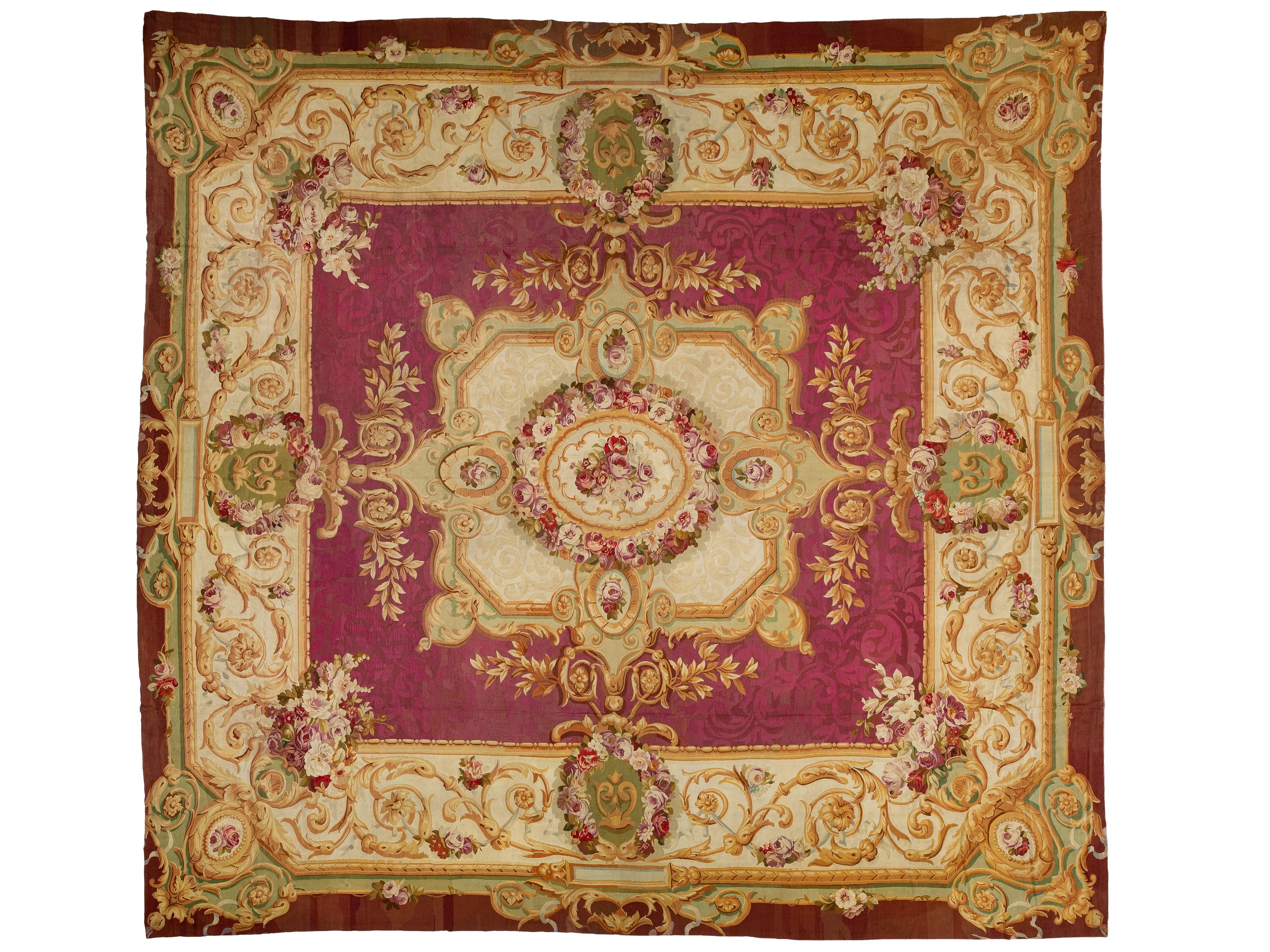 Antique French Aubusson Square Wool Rug 18 X 18