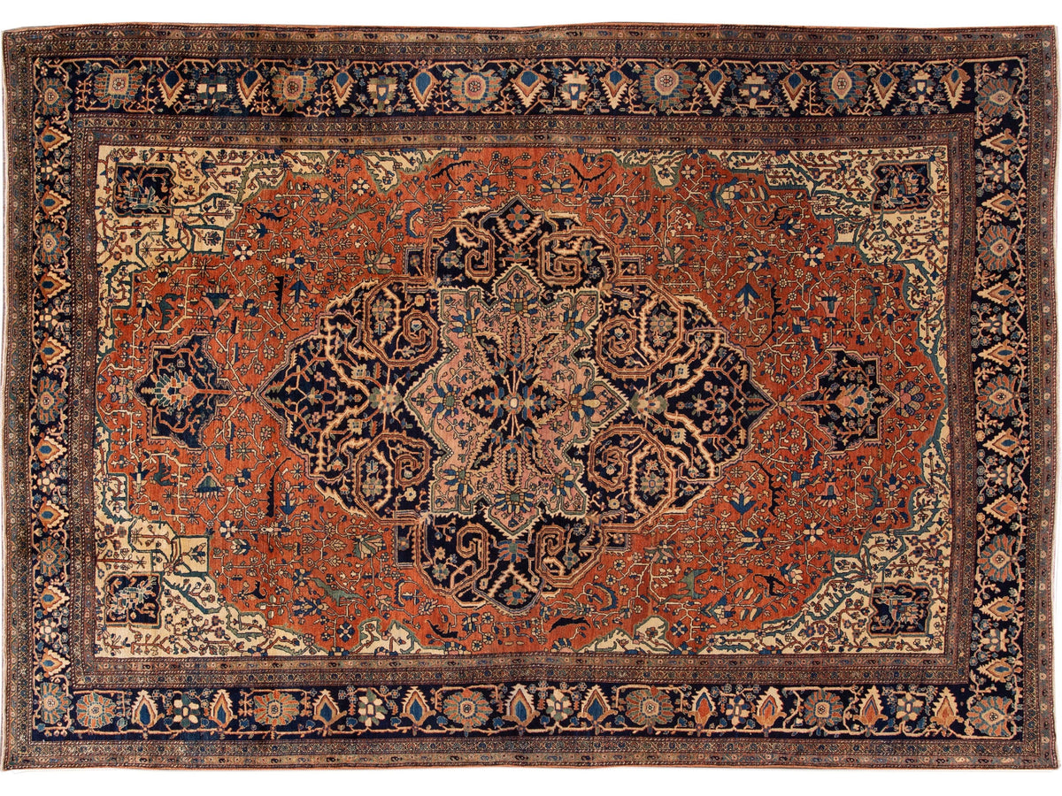Antique Sarouk Wool Rug 9 X 13