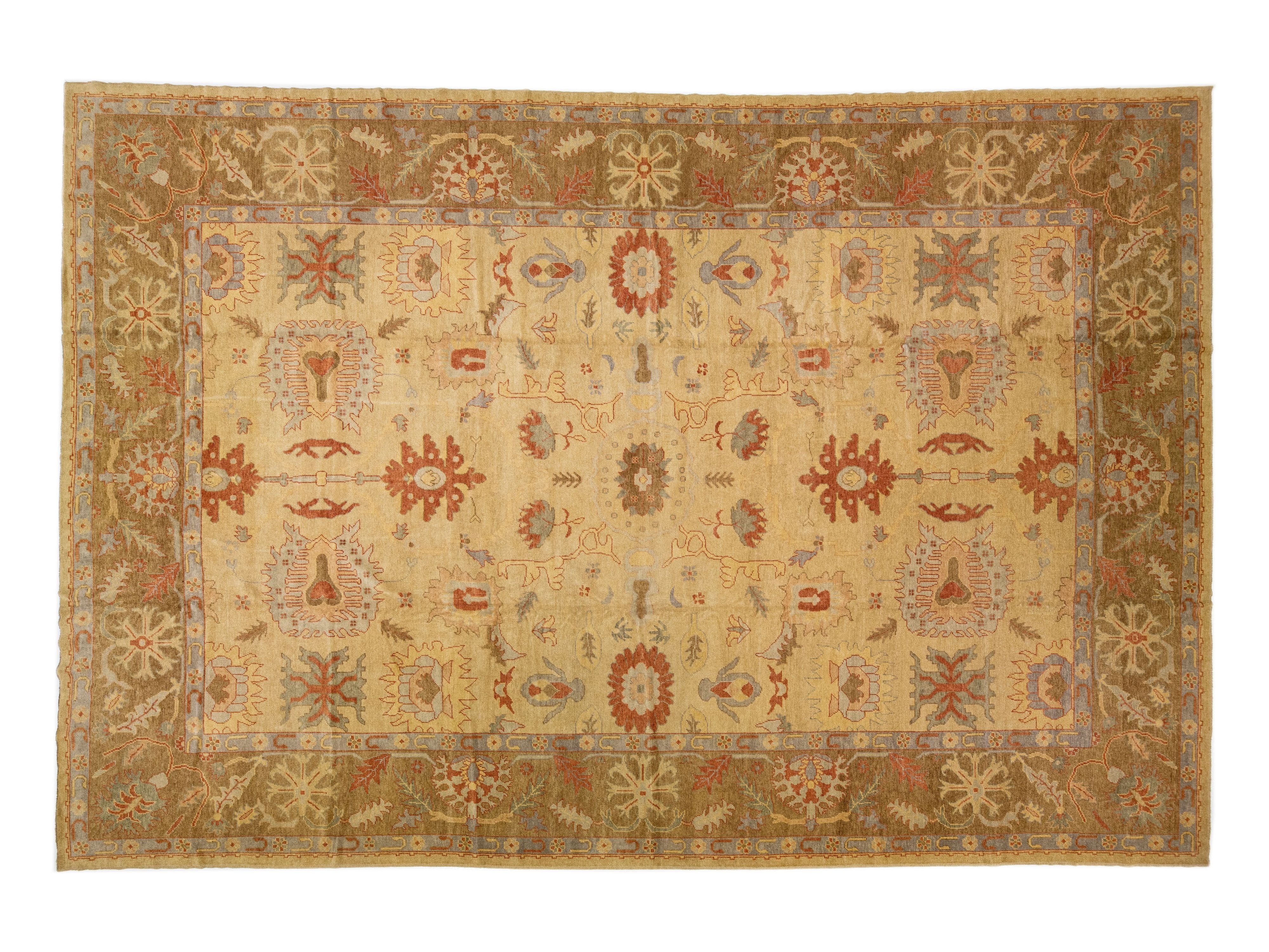 Modern Turkish Oushak Wool Rug 14 X 21