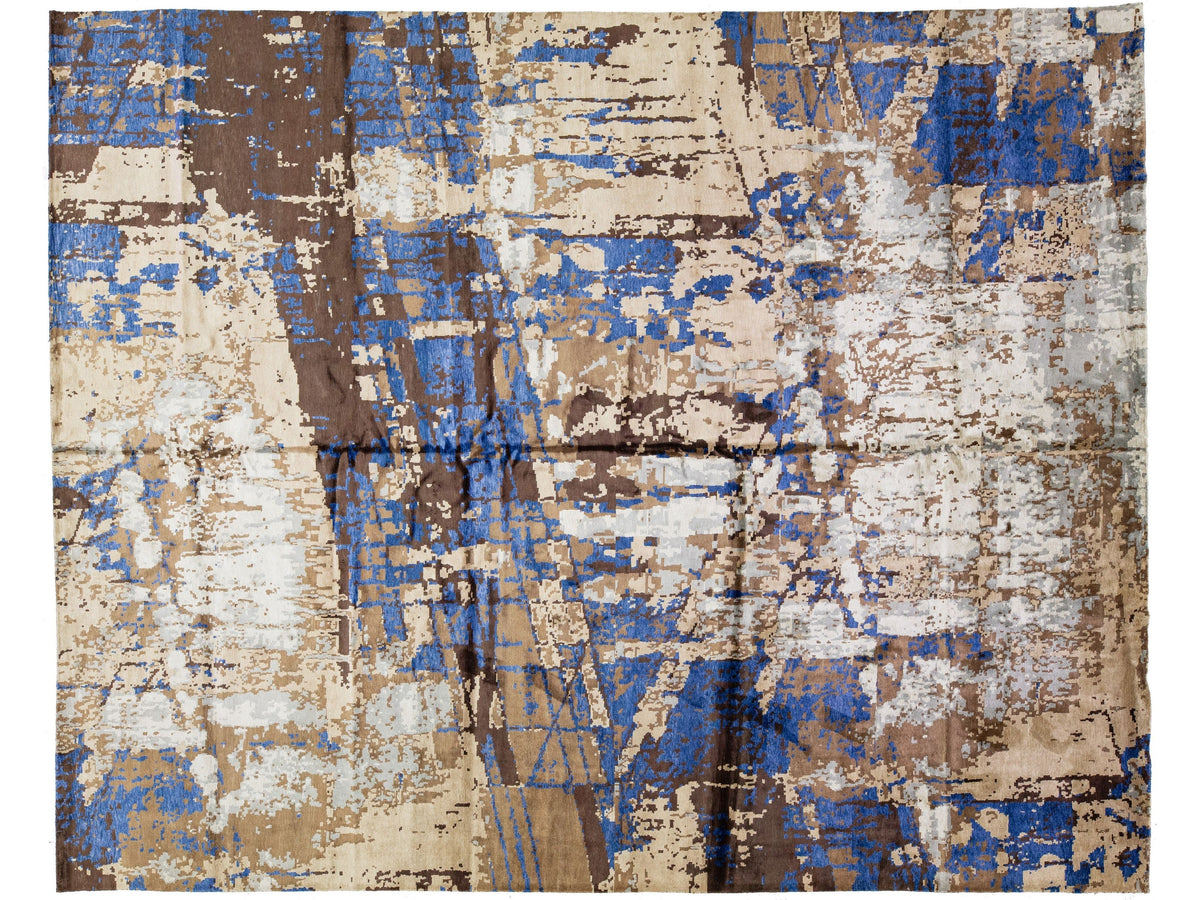 Modern Abstract Wool and Silk Rug 12 X 15