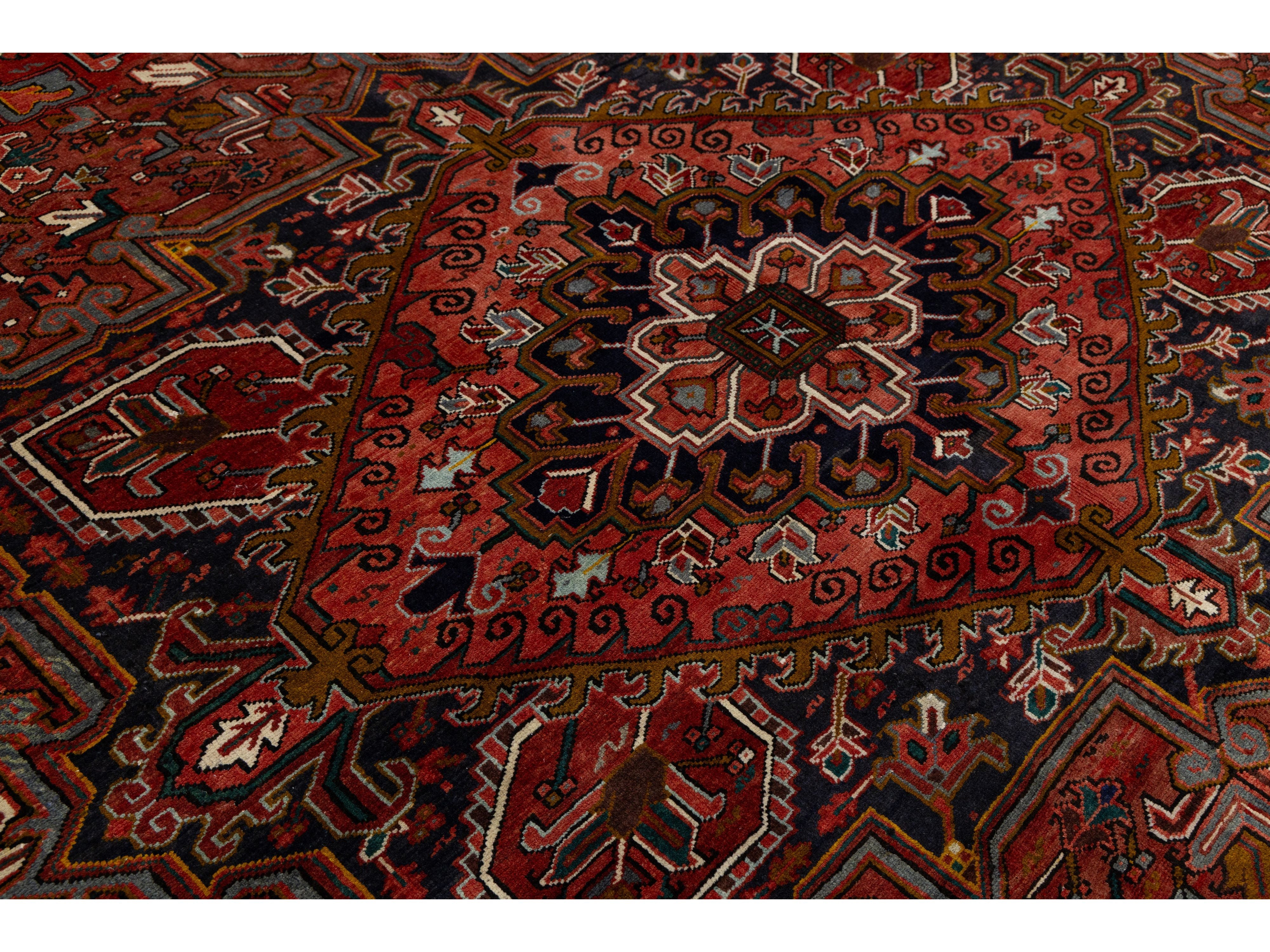 Vintage Heriz Wool Rug 13 X 15