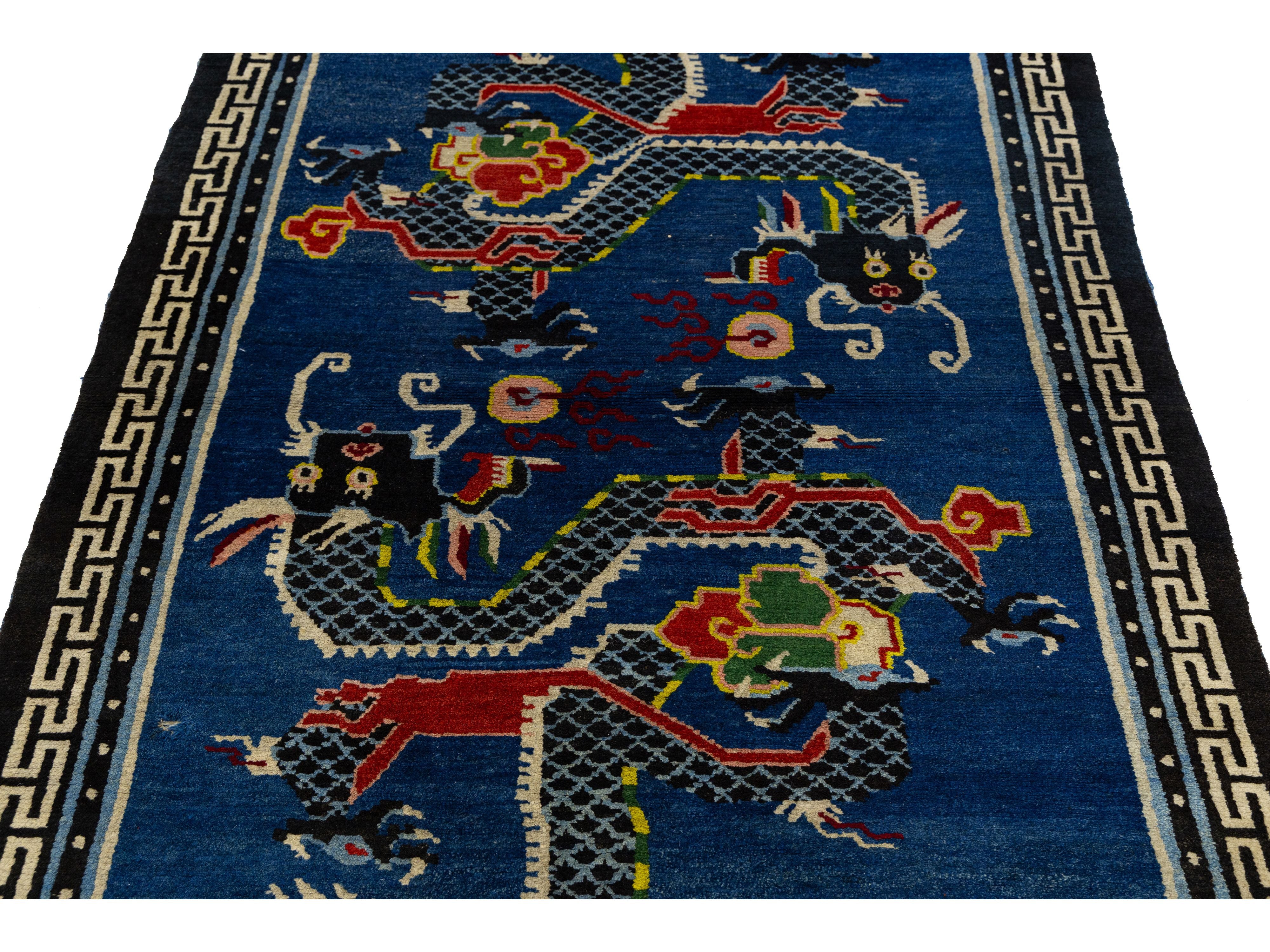 Antique Art Deco Chinese Wool Rug 4 X 6