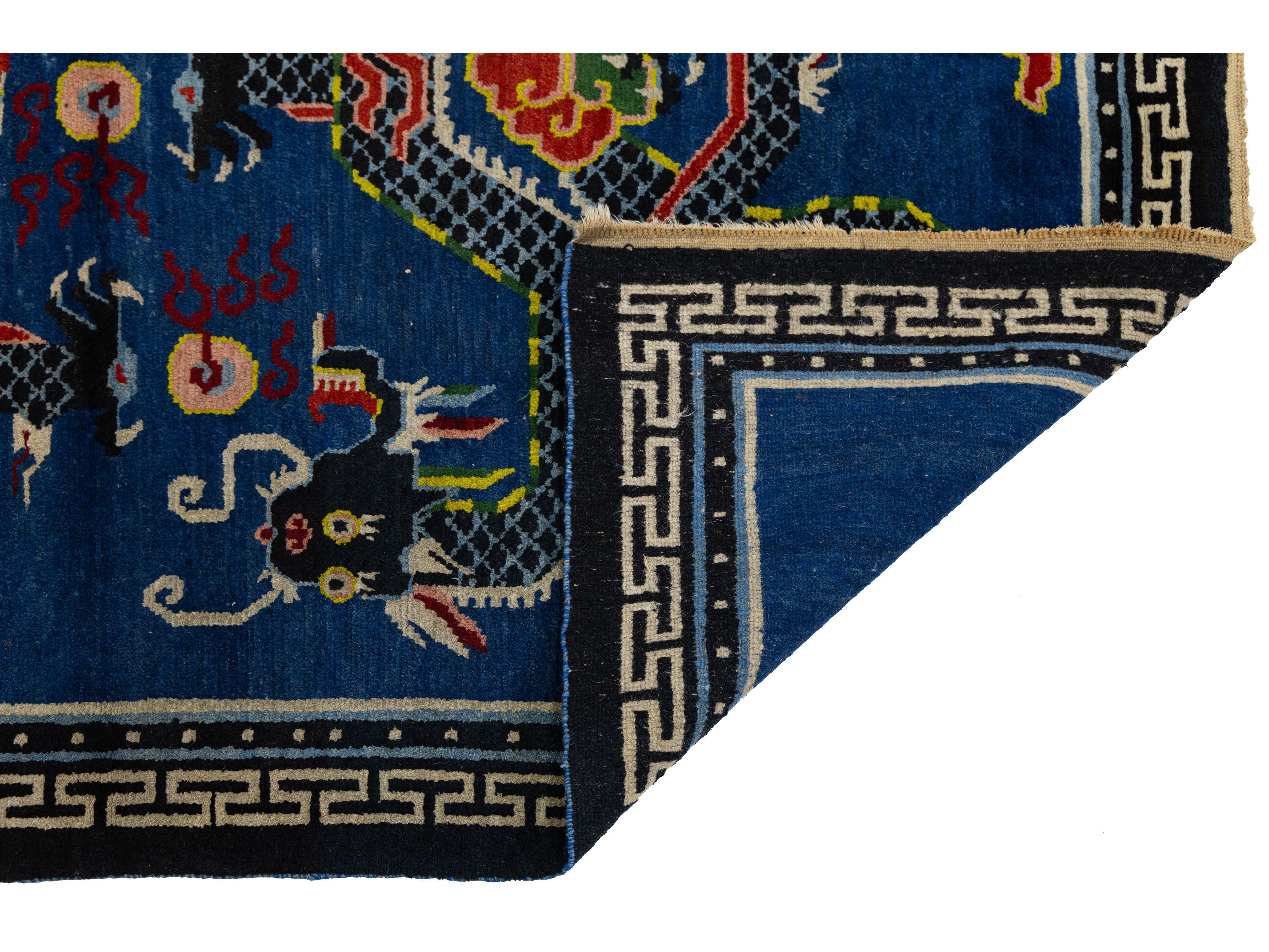 Antique Art Deco Chinese Wool Rug 4 X 6