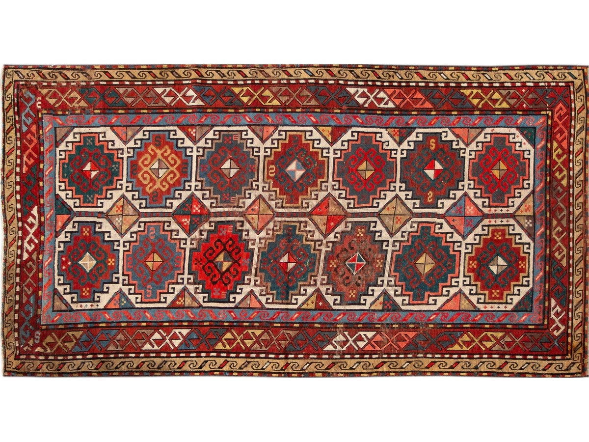 Antique Kazak Gallery Wool Rug 4 X 8