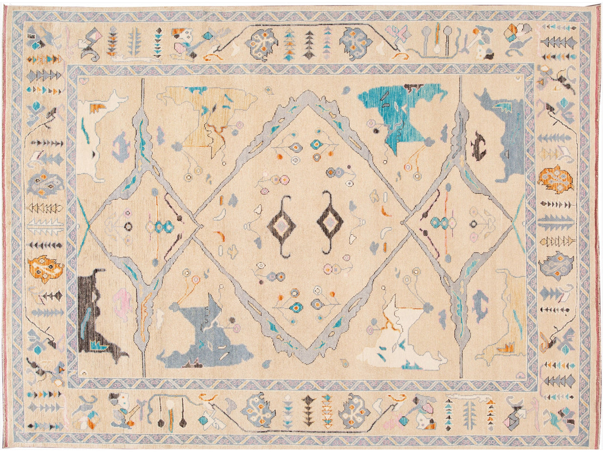 Modern Turkish Oushak Wool Rug 9 X 12