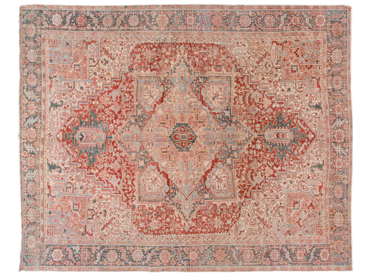 Antique Heriz Wool Rug 12 X 15