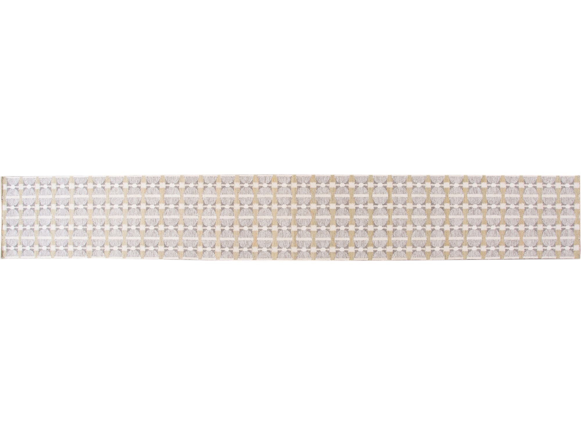 Modern Swedish Style Nude Handmade Geometric Long Wool Runner