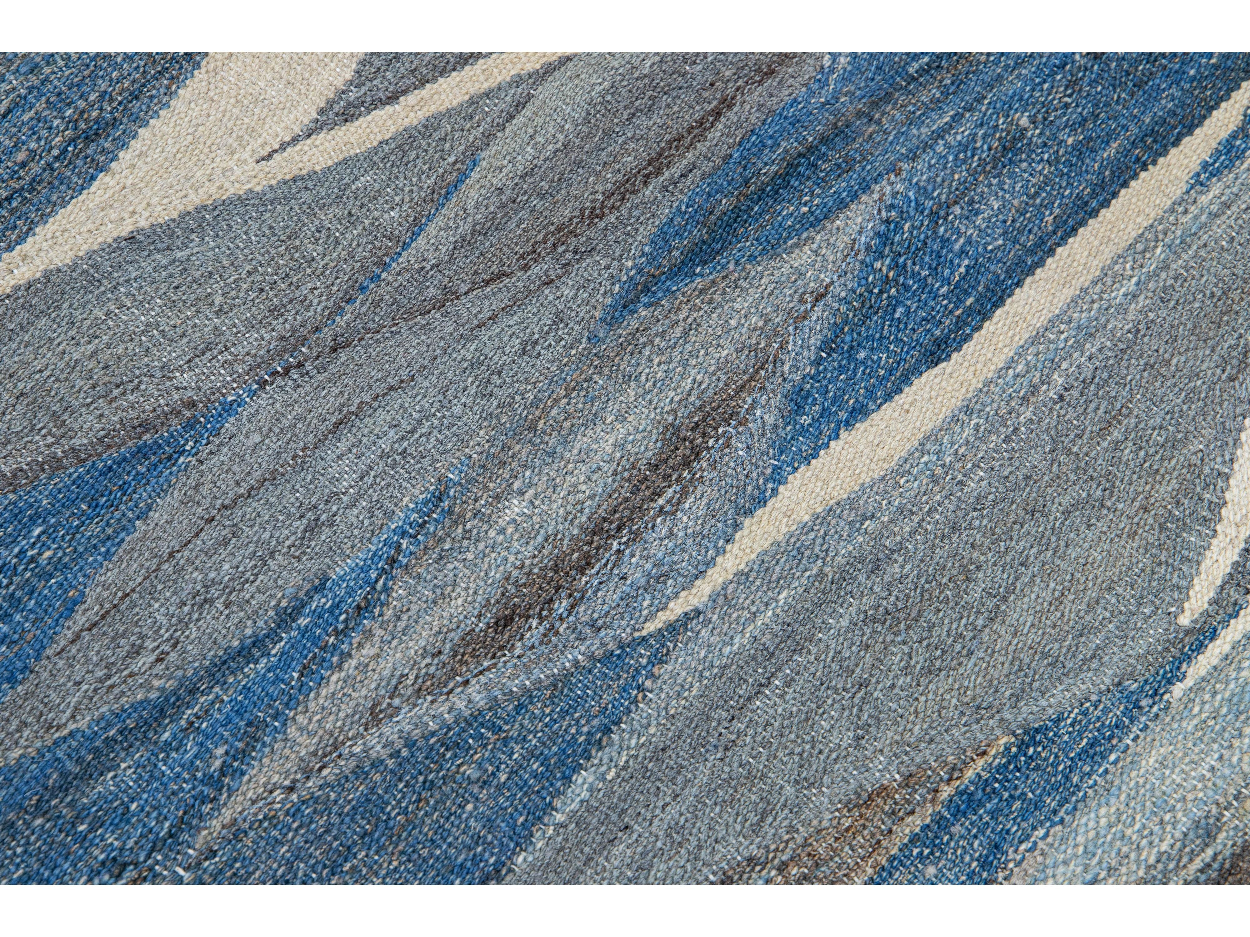 Modern Kilim Flatweave Wool Rug 12 X 15