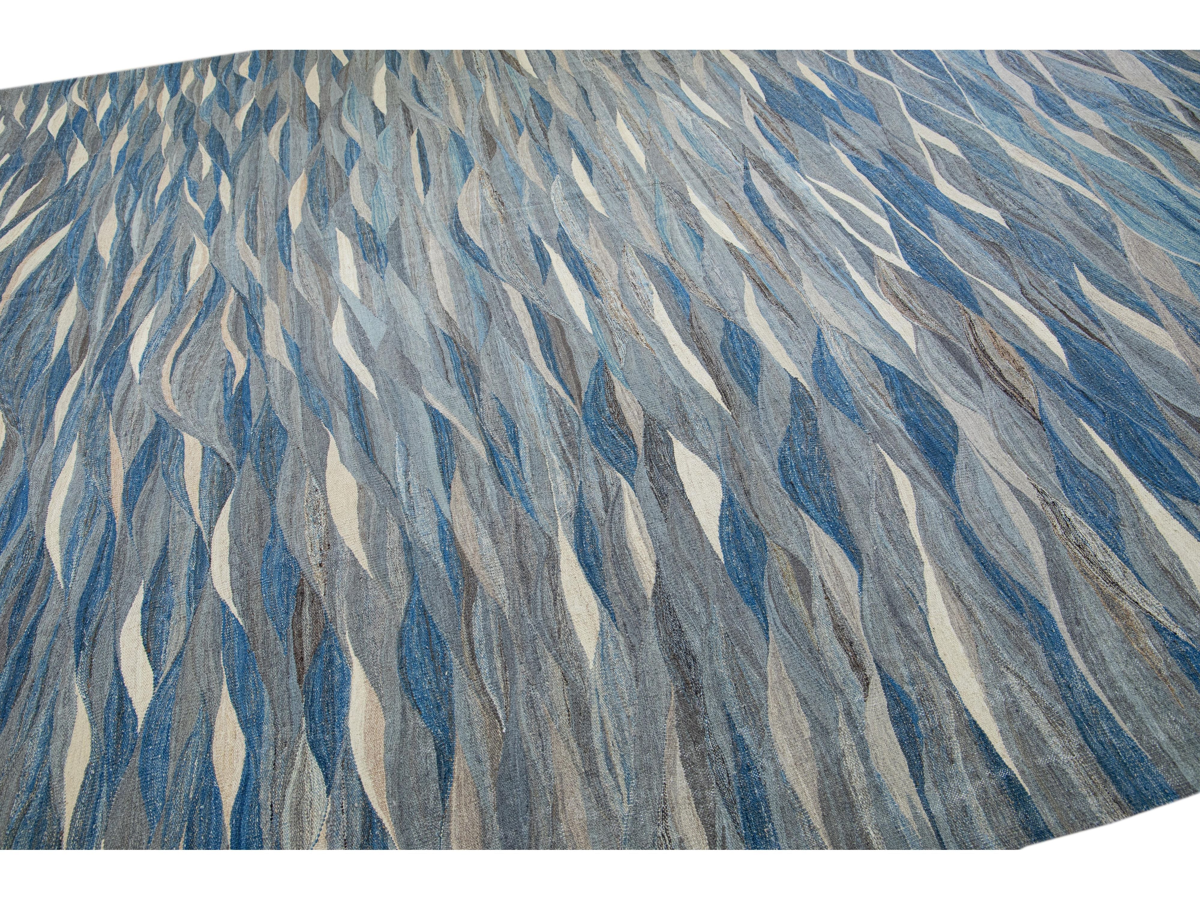 Modern Kilim Flatweave Wool Rug 12 X 15