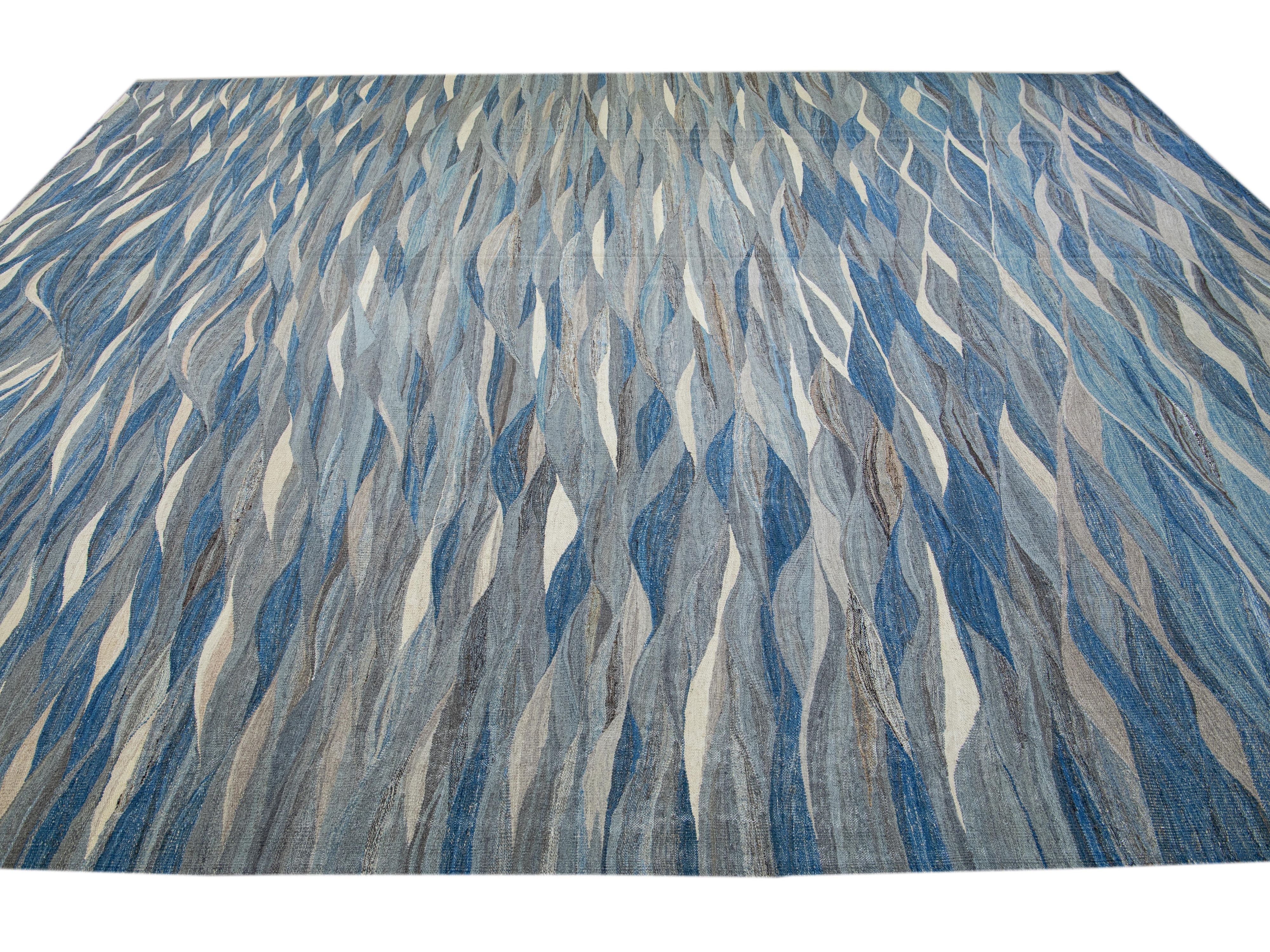 Modern Kilim Flatweave Wool Rug 12 X 15
