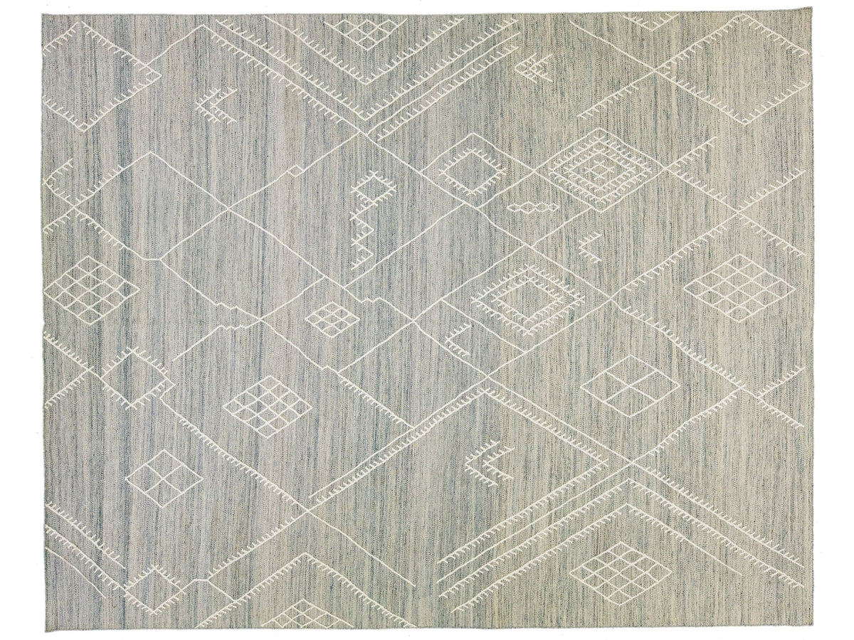 Modern Flatweave Wool Rug 10 X 13