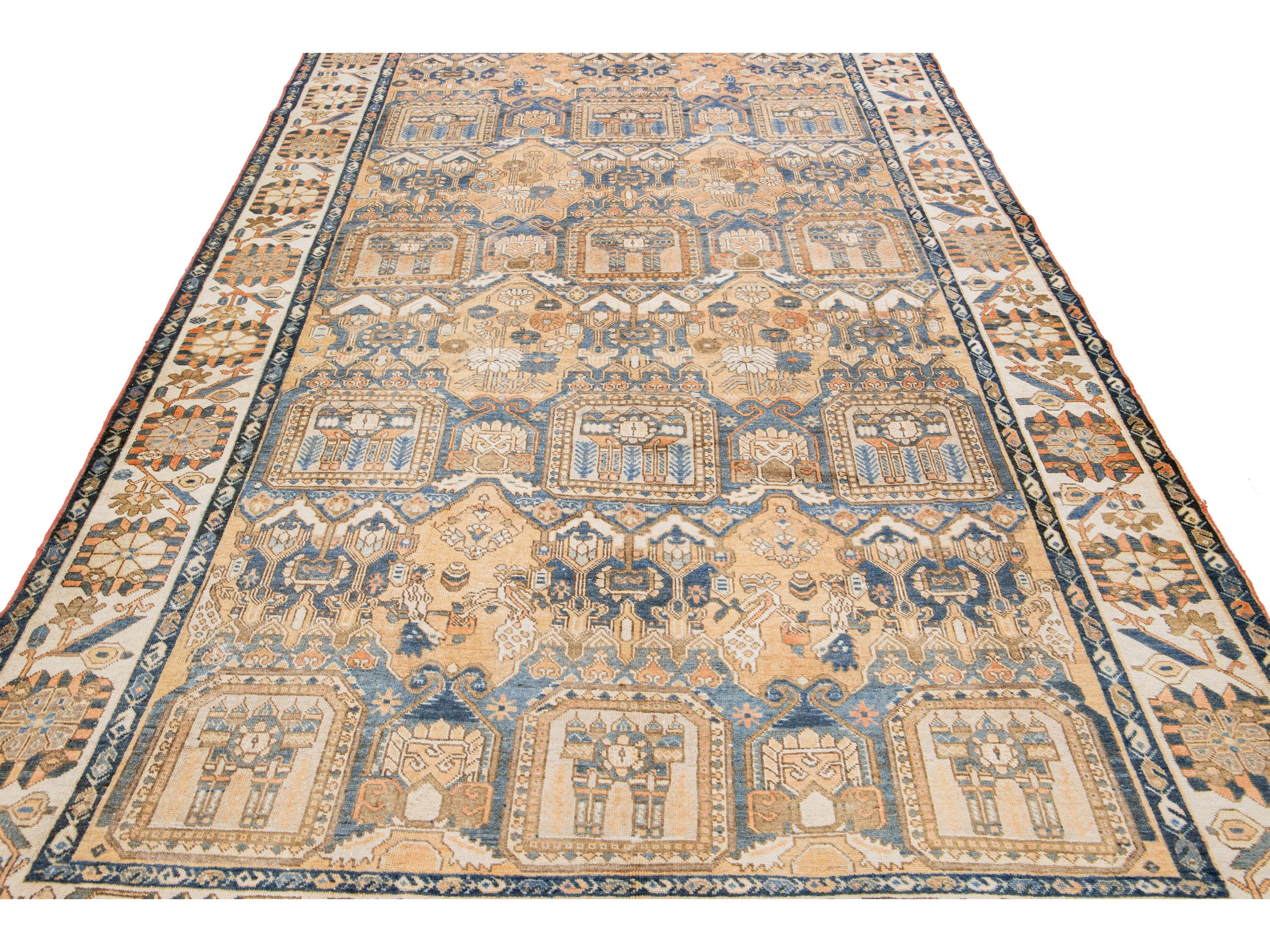 Antique Bakhtiari Wool Rug 7 x 13