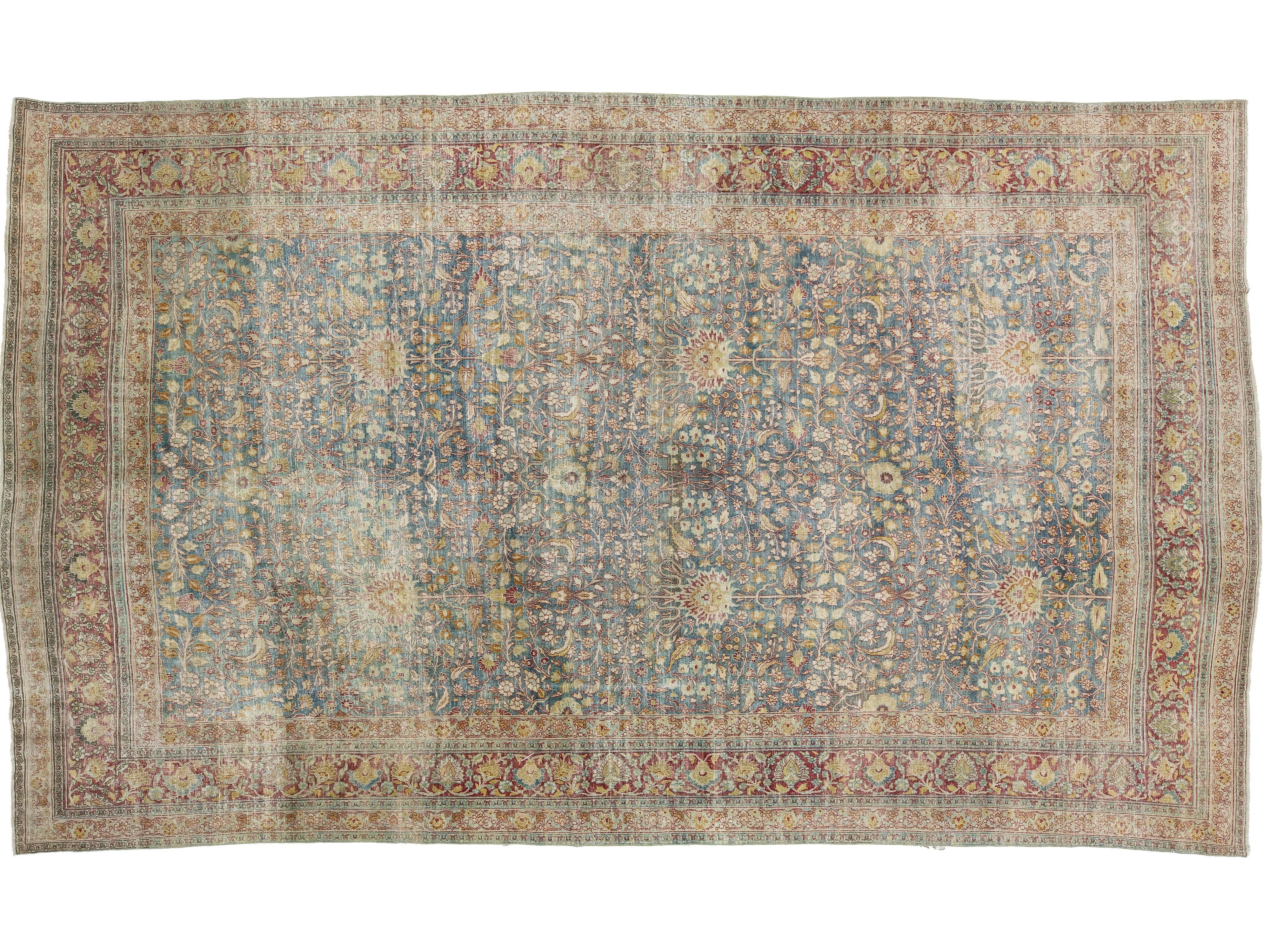 Antique Mashad Persian Wool Rug 10 X 17
