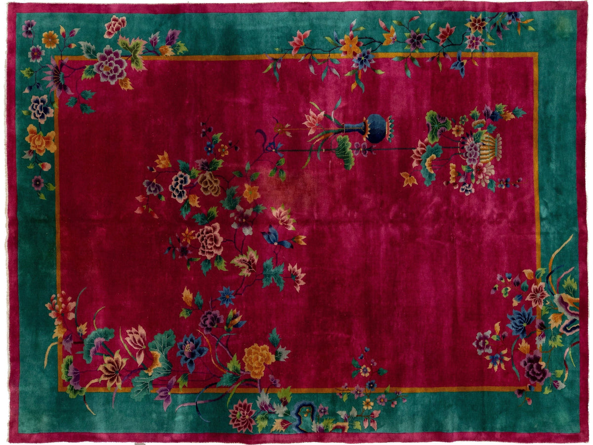 Antique Art Deco Chinese Wool Rug 9 X 11