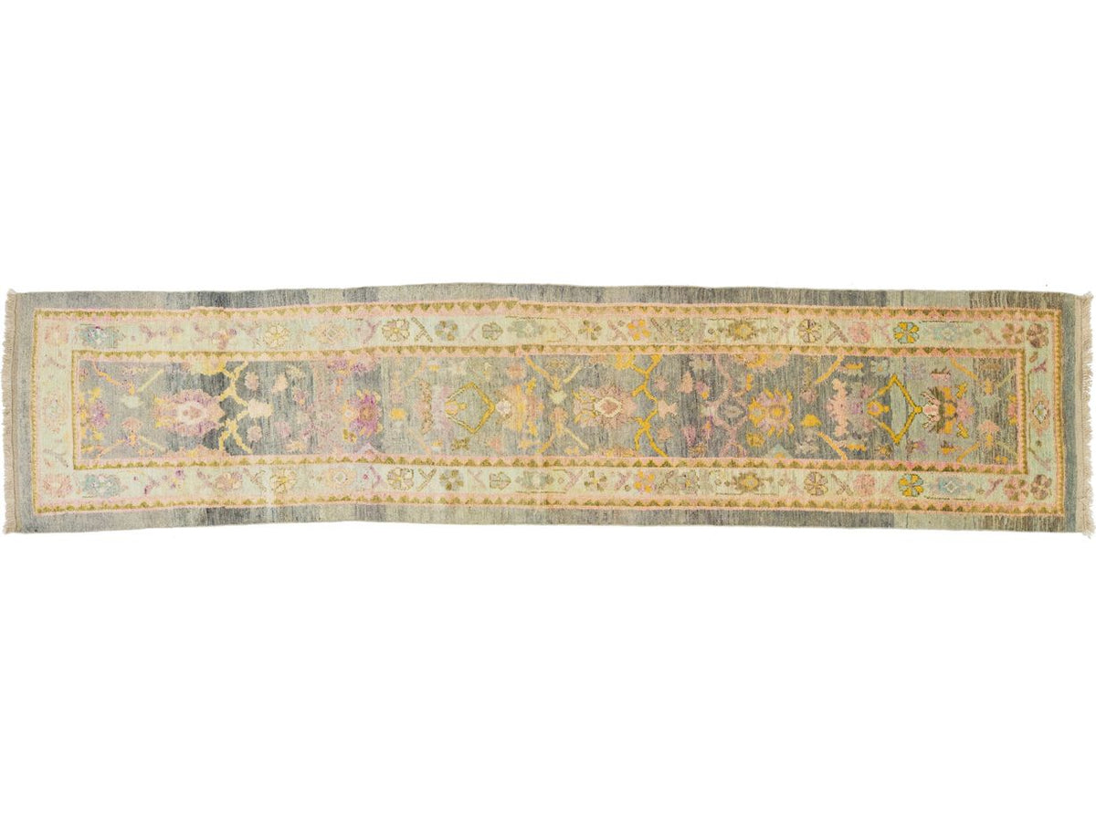 Modern Turkish Oushak Wool Runner 3 X 13