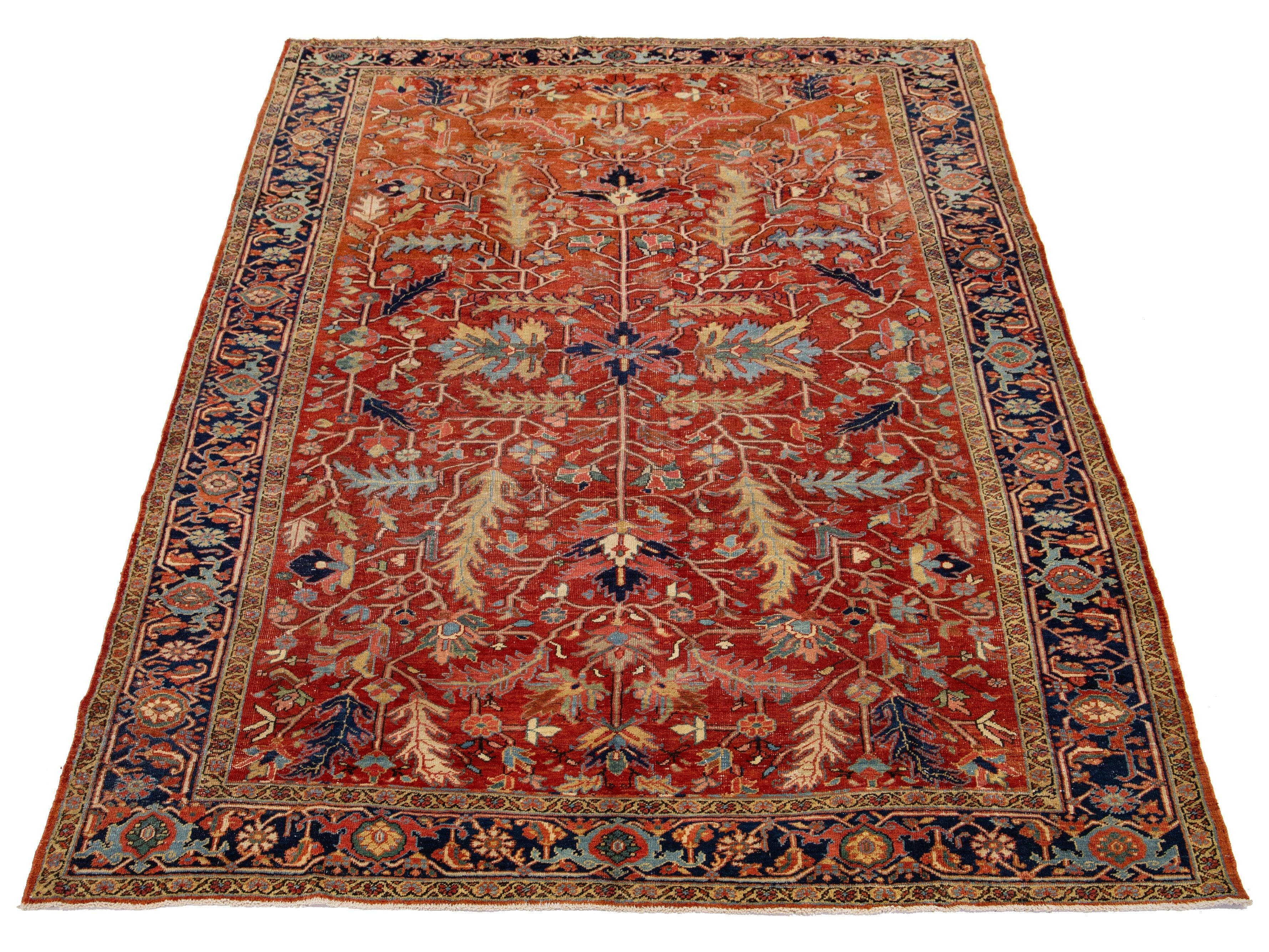 Antique Heriz Wool Rug 9 X 13