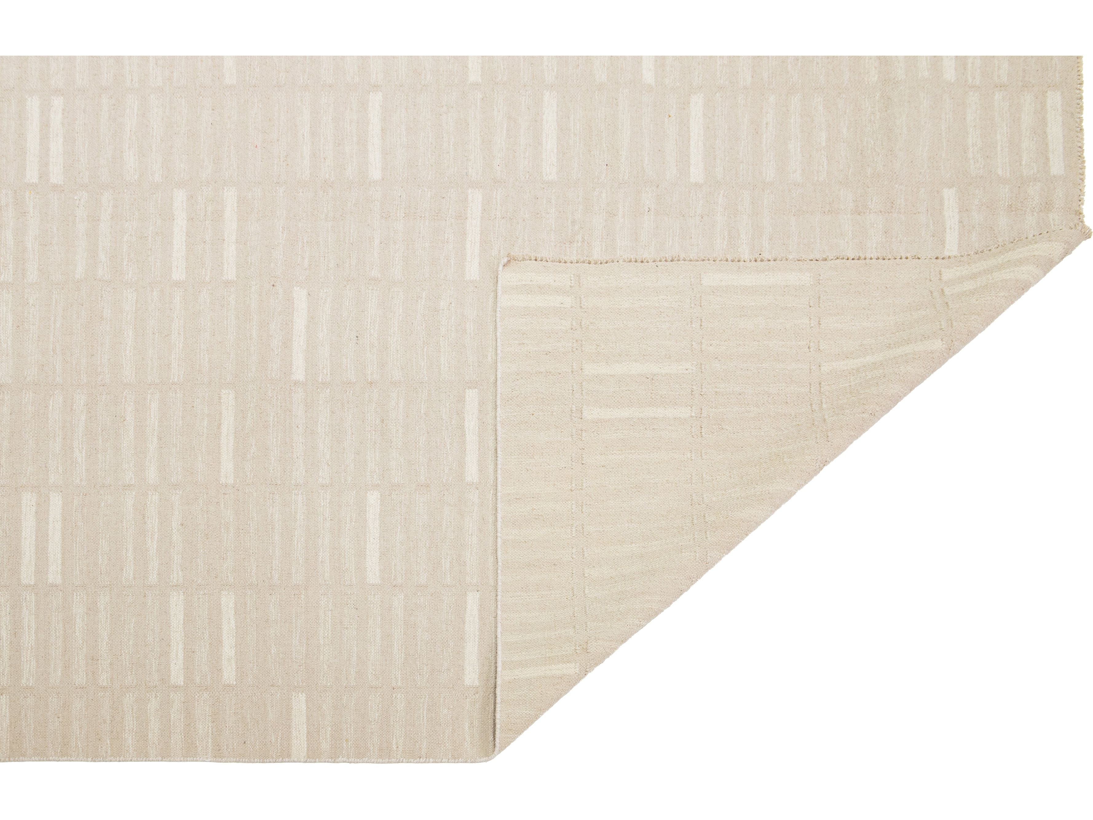 Modern Kilim Flatweave Wool Rug 12 X 15