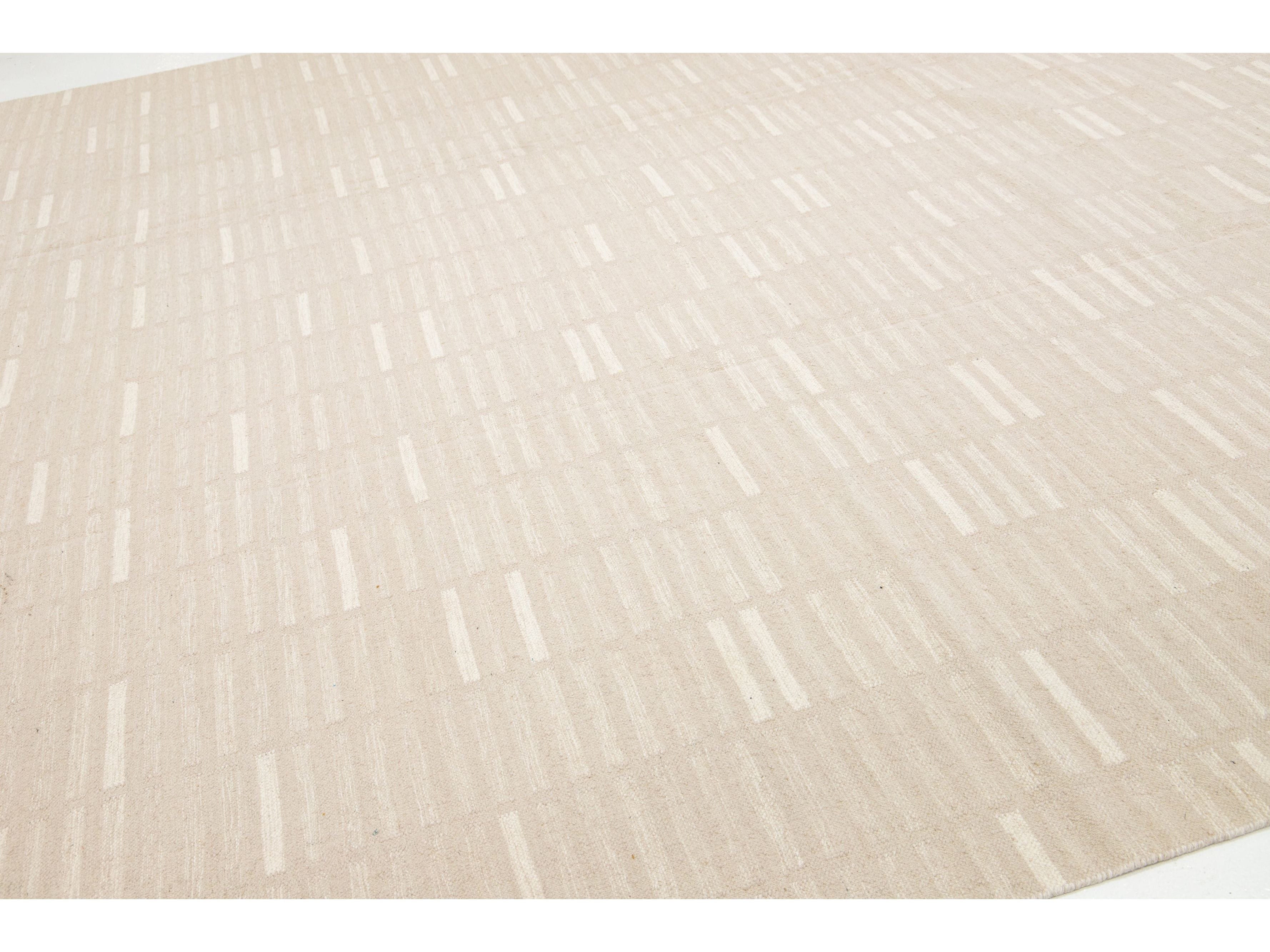 Modern Kilim Flatweave Wool Rug 12 X 15
