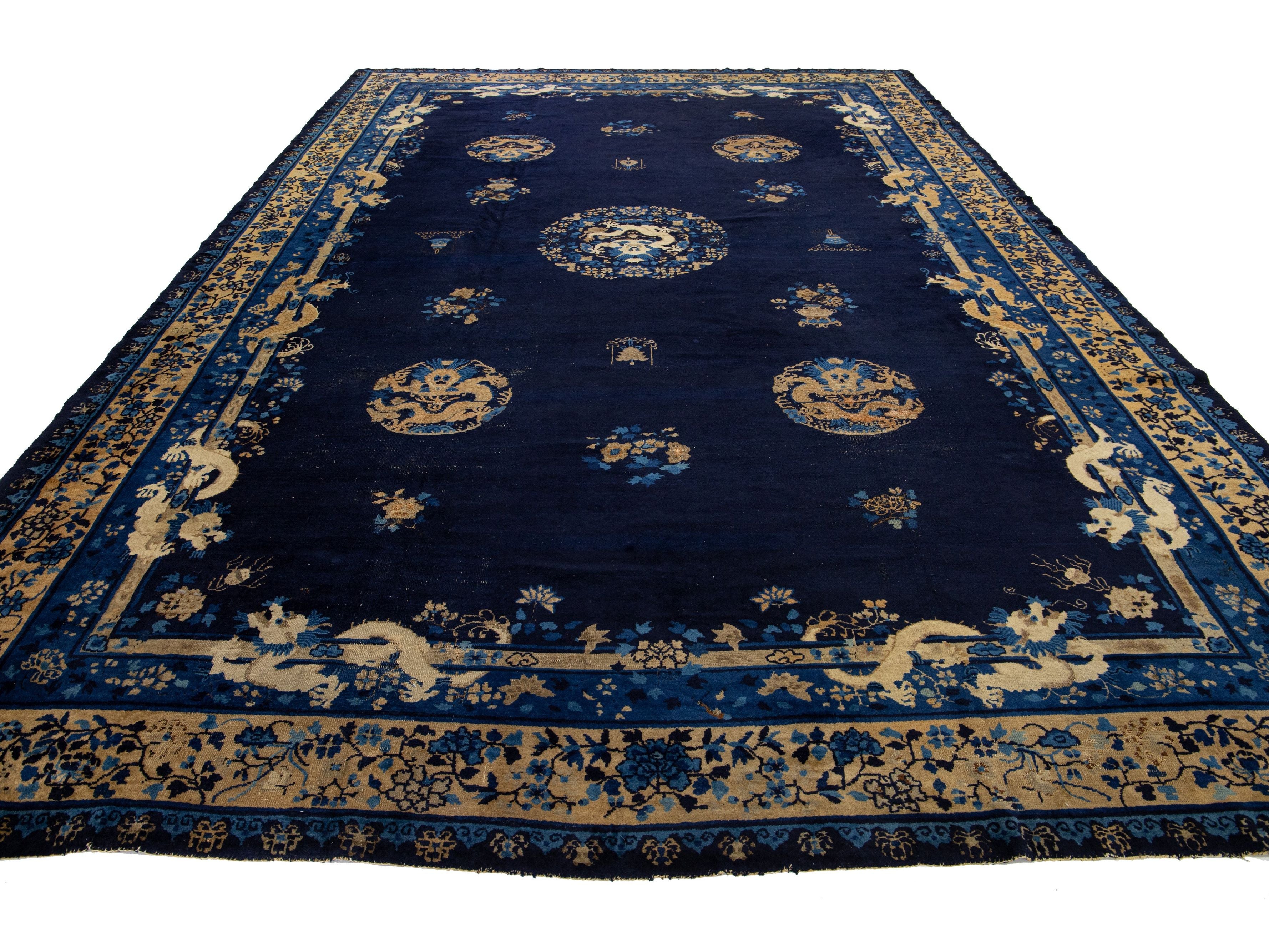 Antique Chinese Peking Wool Rug 10 X 15
