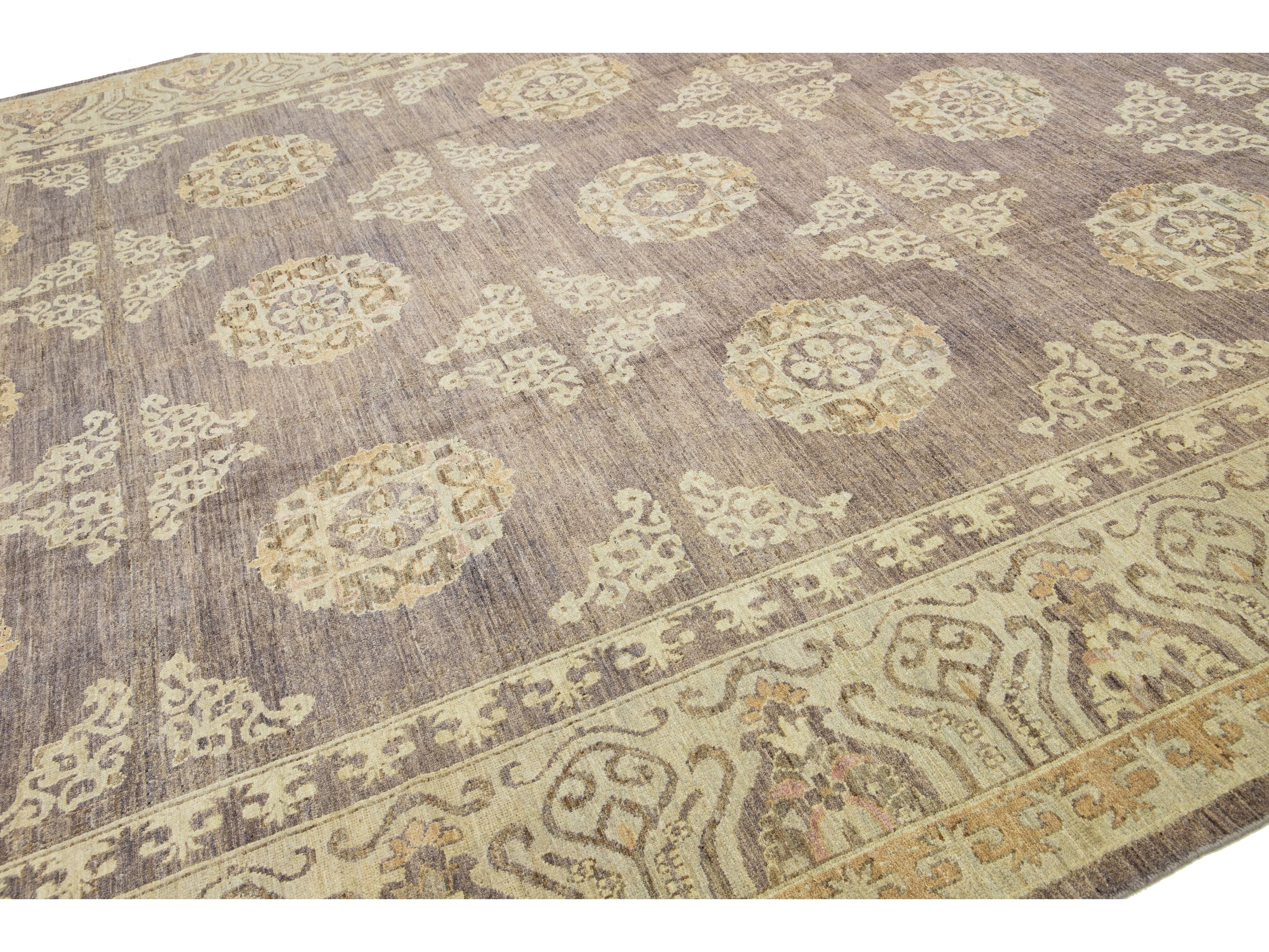 Modern Khotan Wool Rug 12 X 18