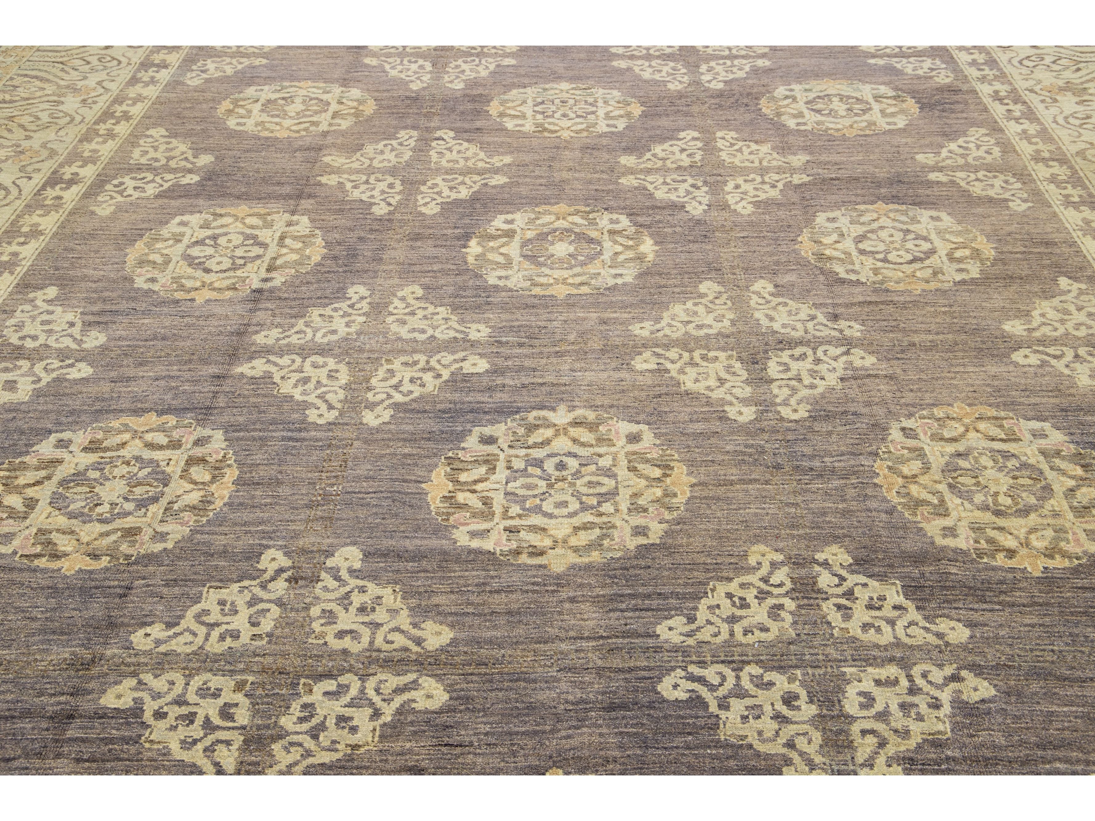 Modern Khotan Wool Rug 12 X 18