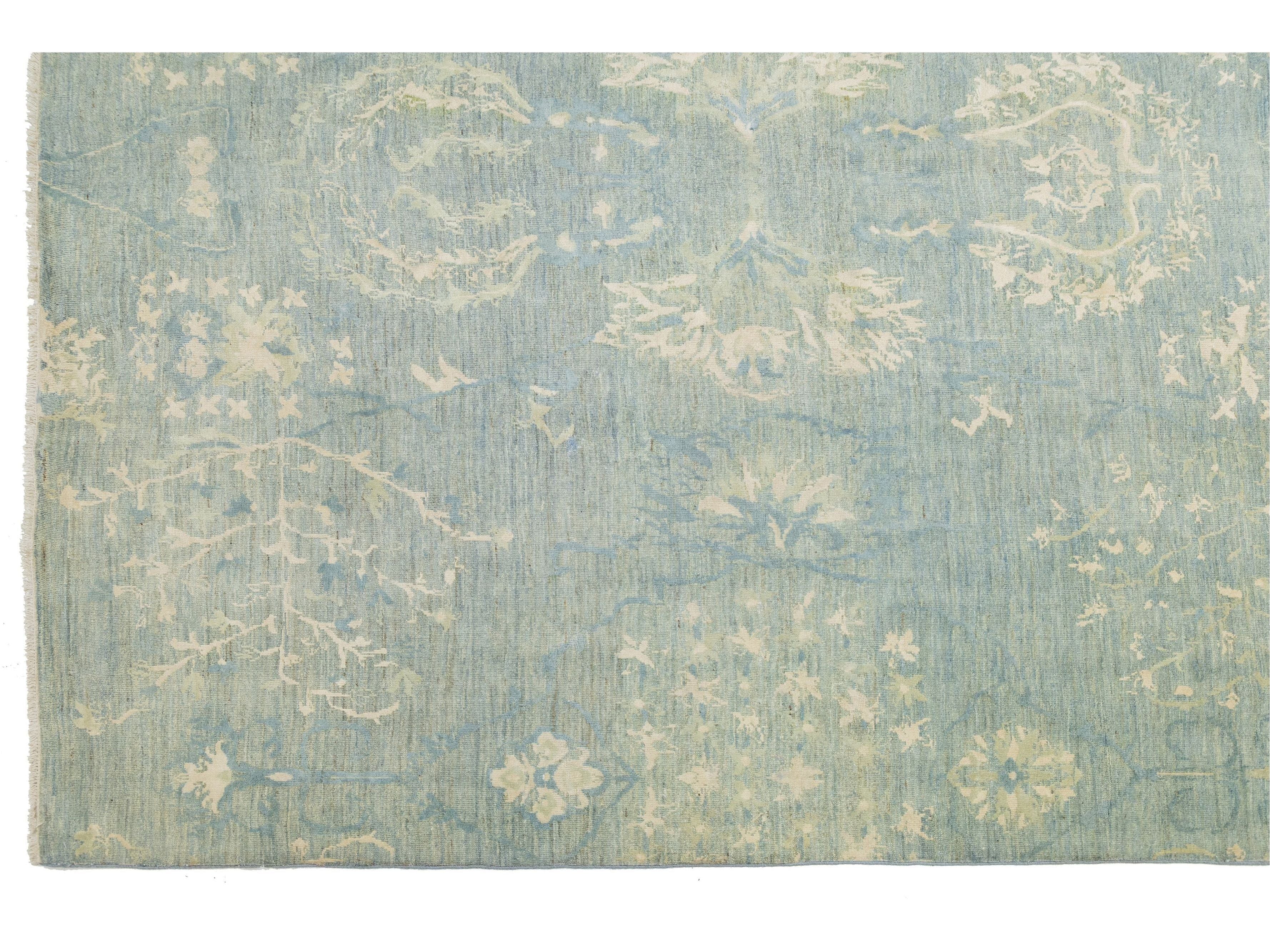 Modern Transitional Wool and Silk Rug 14 X 20