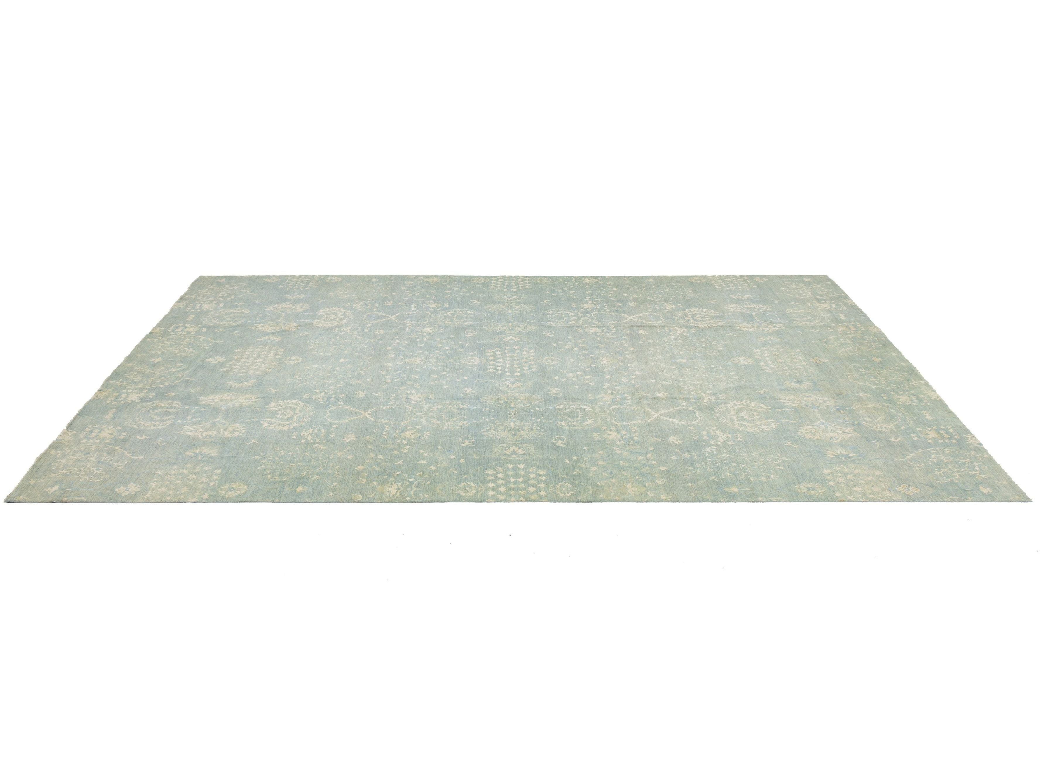 Modern Transitional Wool and Silk Rug 14 X 20