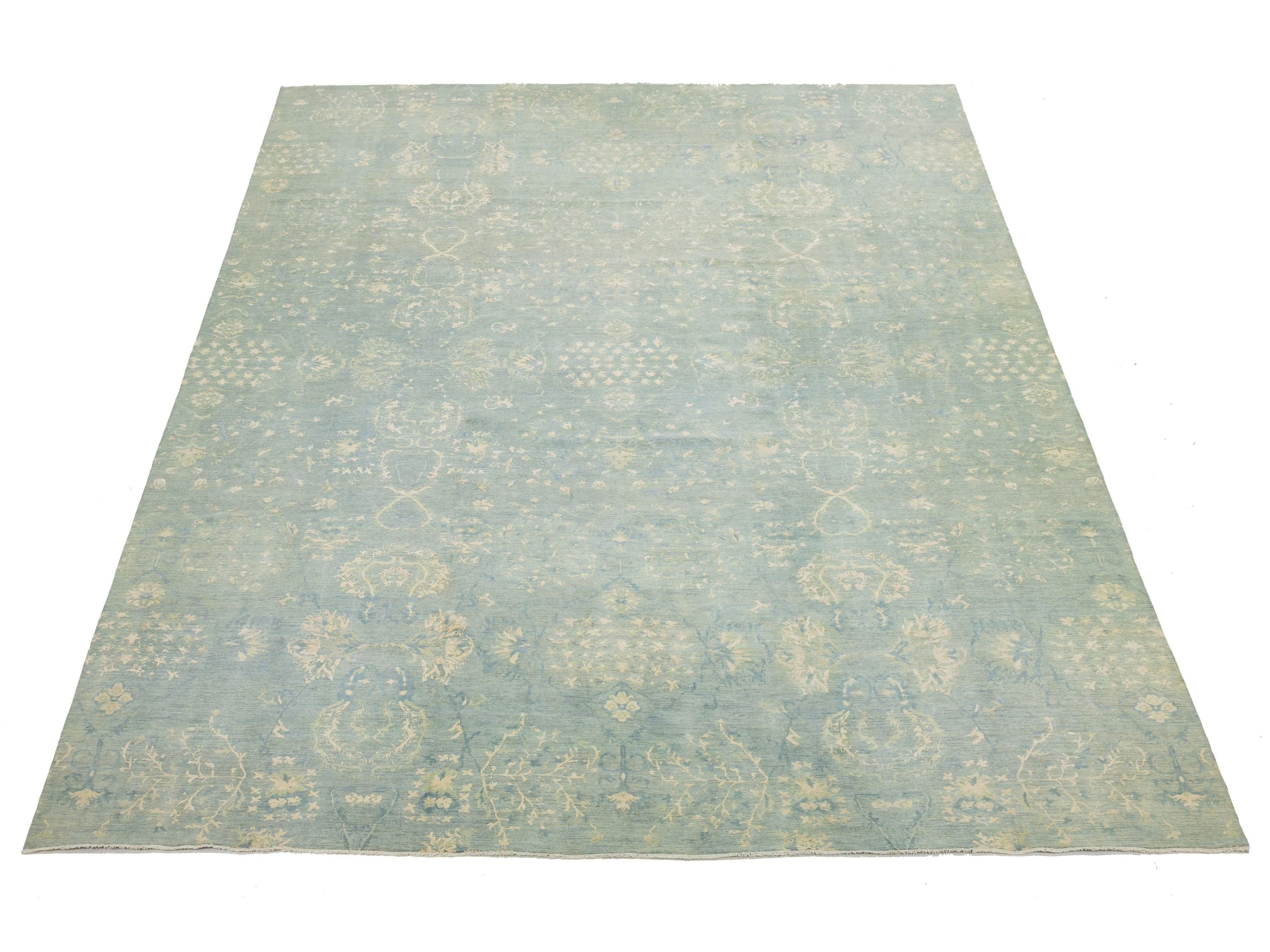 Modern Transitional Wool and Silk Rug 14 X 20