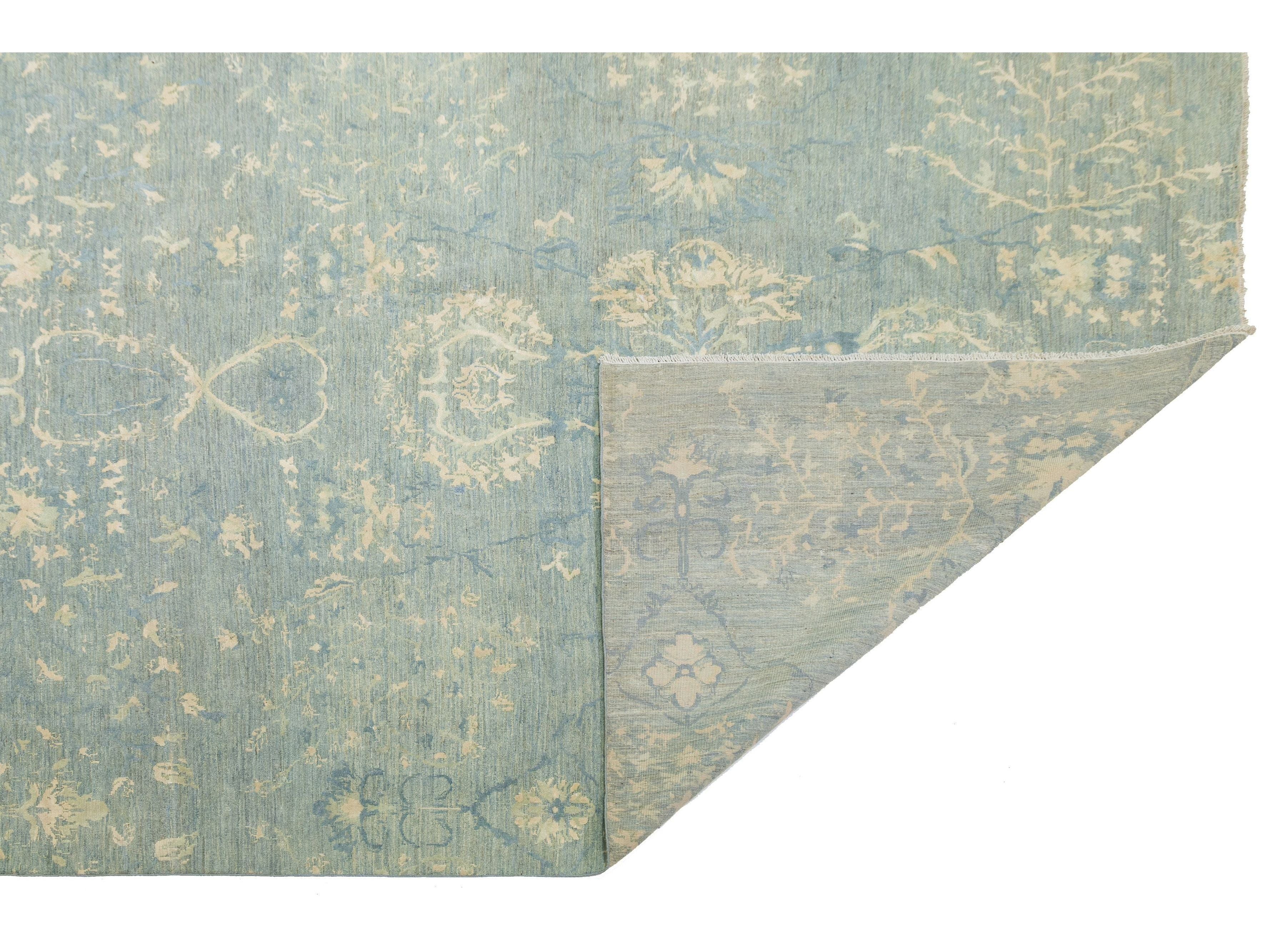 Modern Transitional Wool and Silk Rug 14 X 20