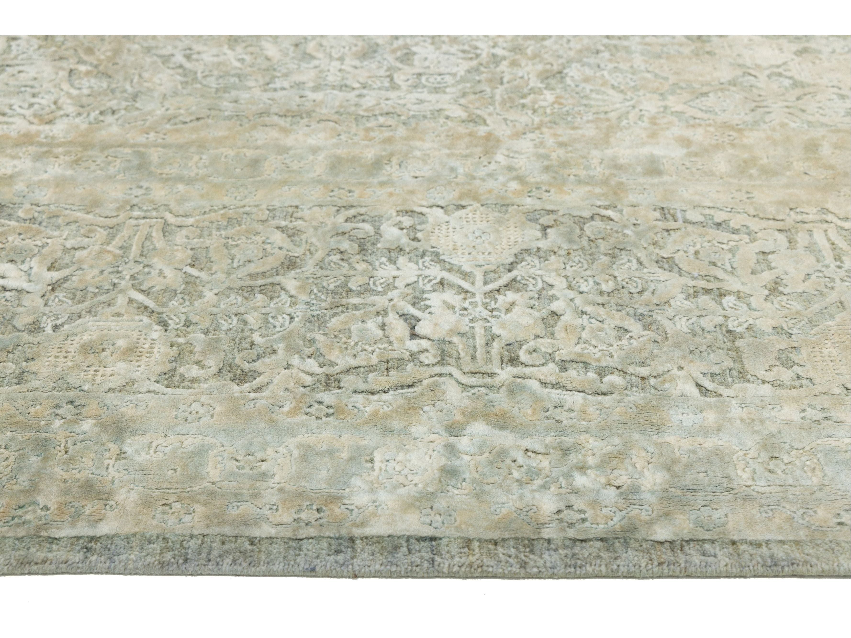 Modern Transitional Wool and Silk Rug 14 X 18