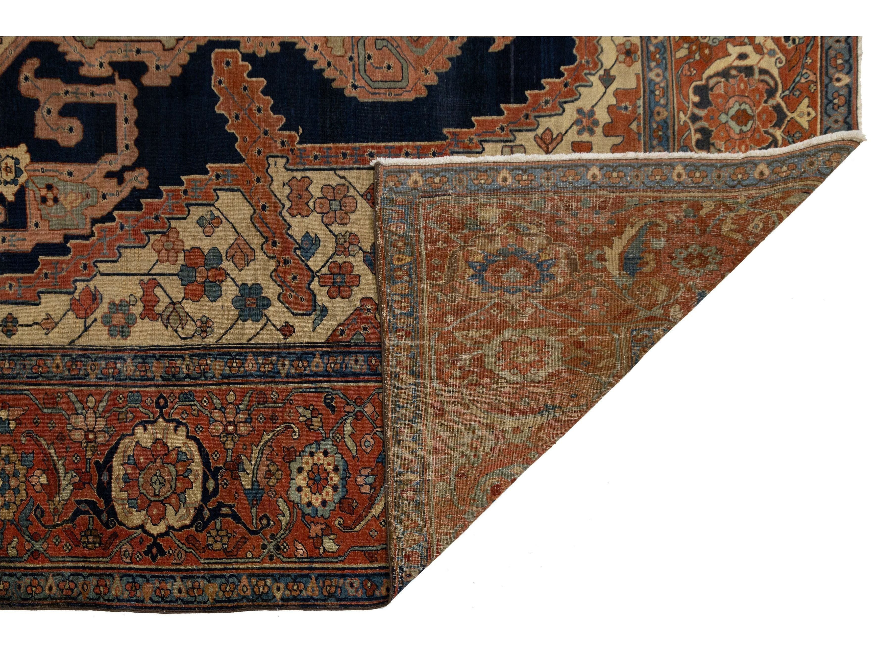 Antique Serapi Wool Rug 10 X 14