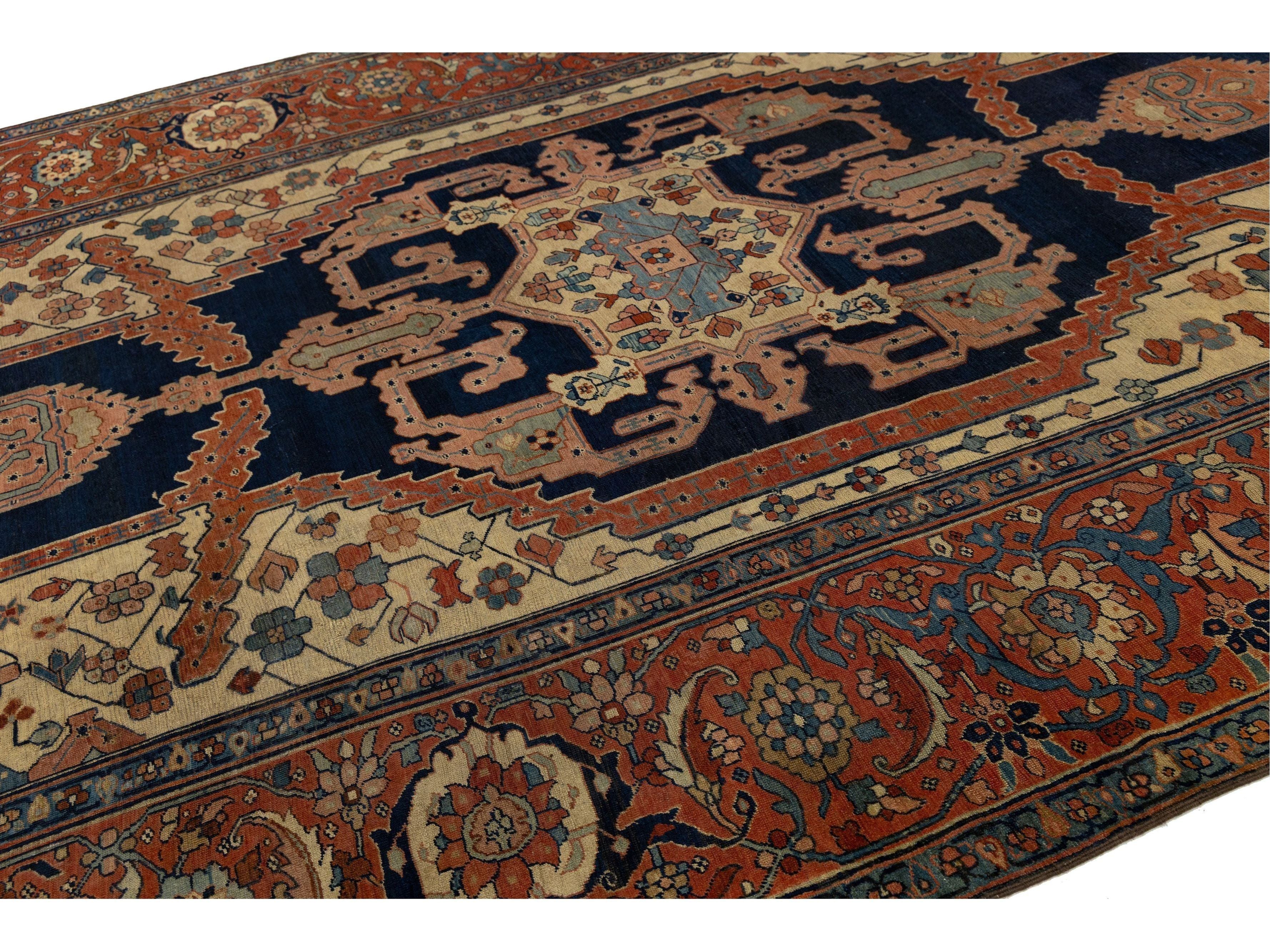 Antique Serapi Wool Rug 10 X 14